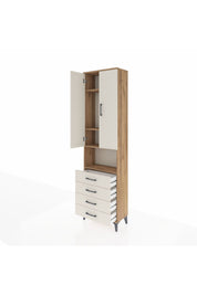 Arges Dolap 4 Raflı 4 Çekmeceli 2 Kapaklı 60x30x221 Çam-Aytaşı