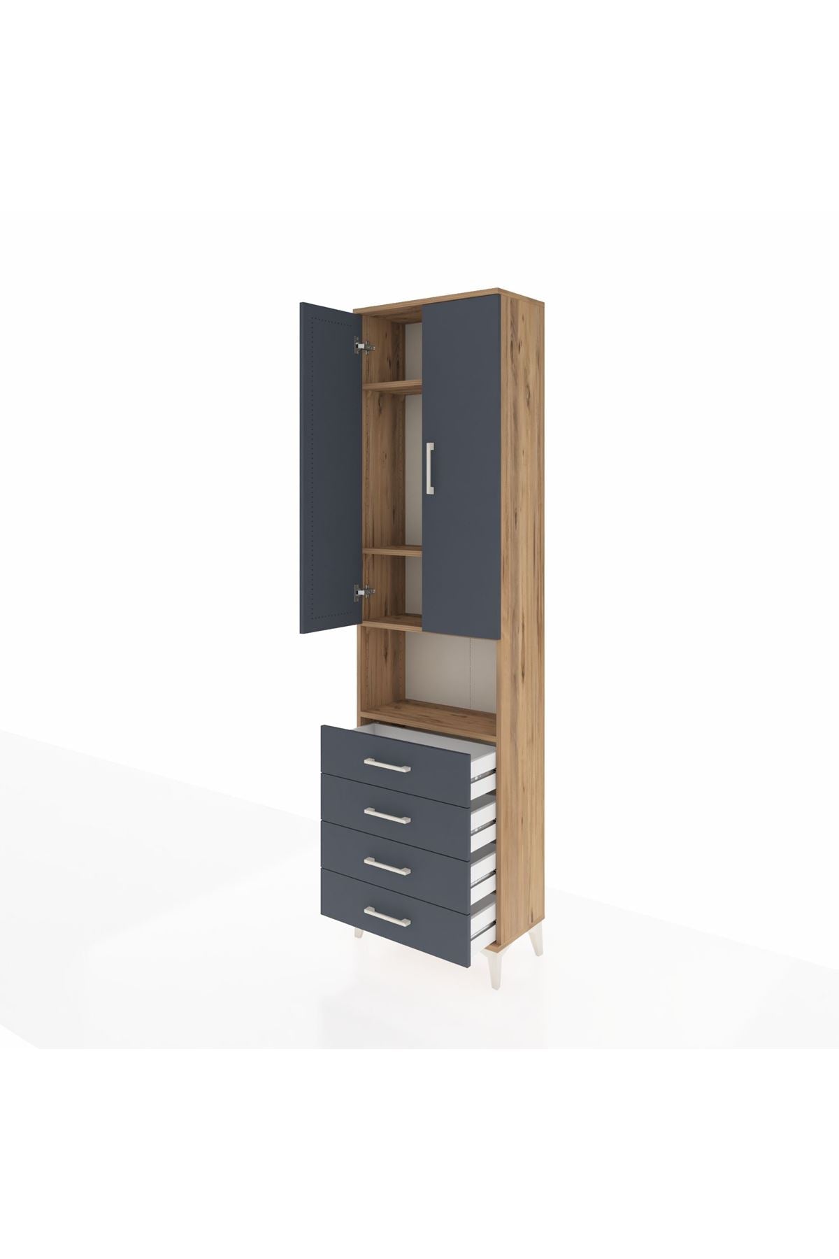 Arges Dolap 4 Raflı 4 Çekmeceli 2 Kapaklı 60x30x221 Çam-Antrasit