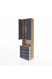 Arges Dolap 4 Raflı 4 Çekmeceli 2 Kapaklı 60x30x221 Çam-Antrasit