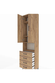 Arges Dolap 4 Raflı 4 Çekmeceli 2 Kapaklı 60x30x221 Çam-Çam