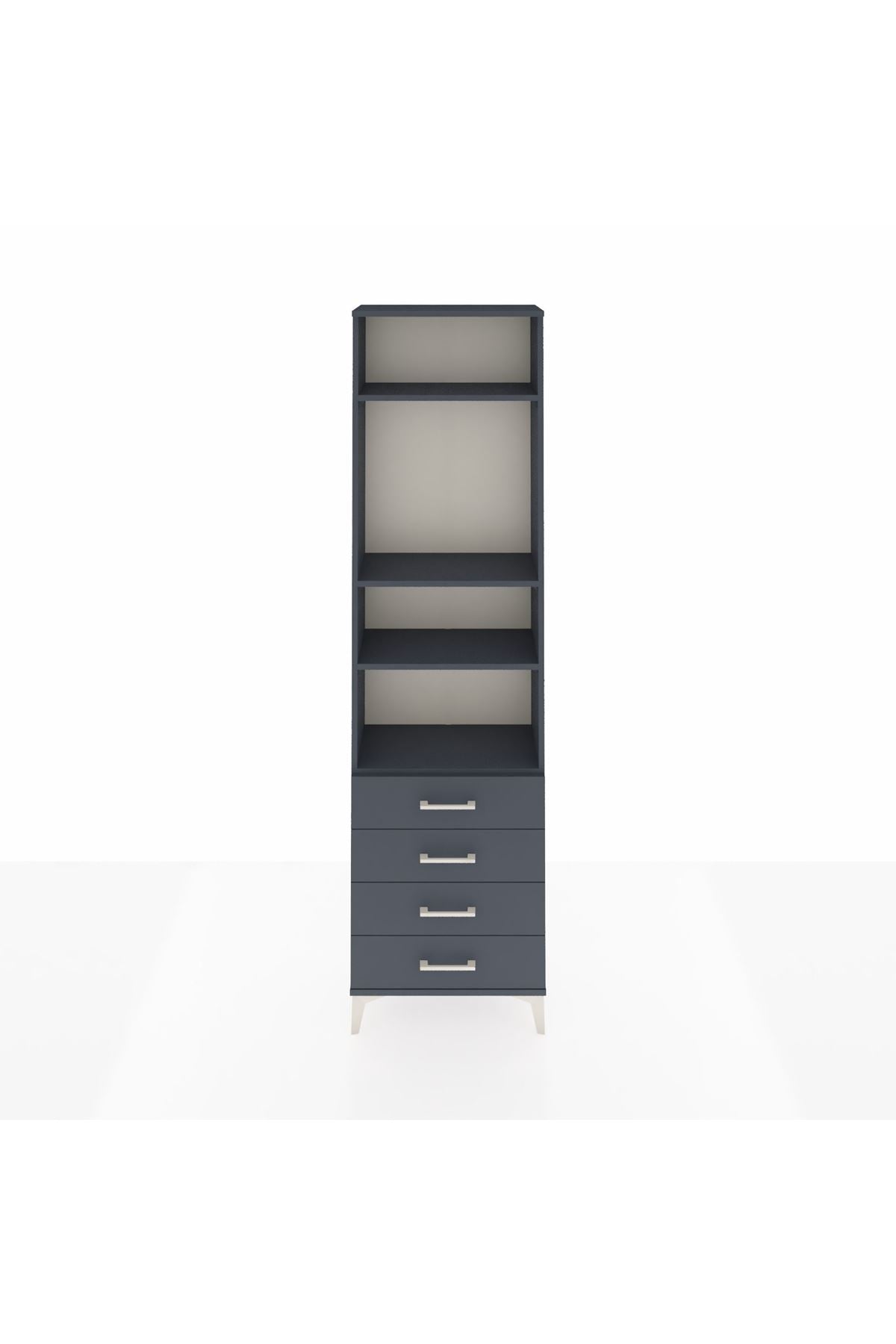 Arges Dolap 4 Raflı 4 Çekmeceli 60x30x221 Antrasit-Antrasit