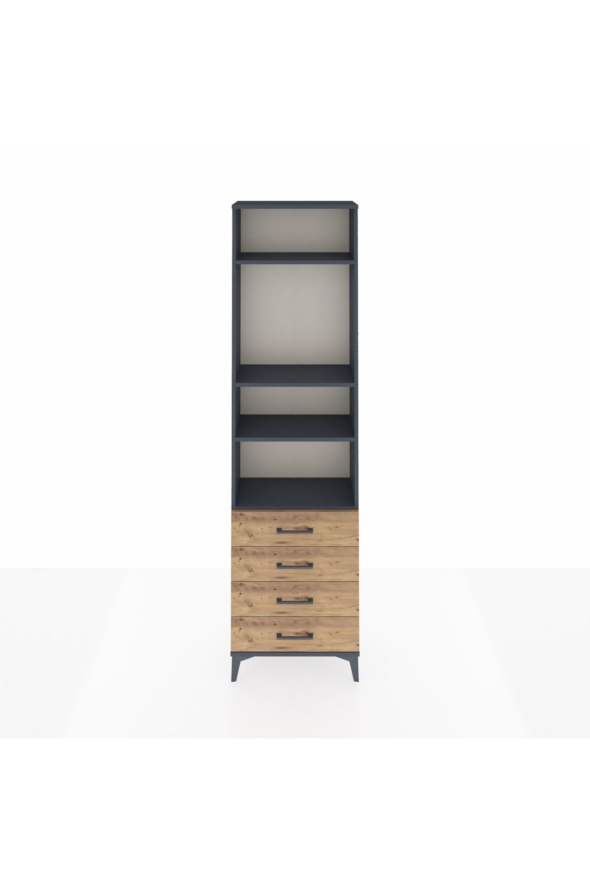 Arges Dolap 4 Raflı 4 Çekmeceli 60x30x221 Antrasit-Çam