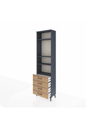 Arges Dolap 4 Raflı 4 Çekmeceli 60x30x221 Antrasit-Çam