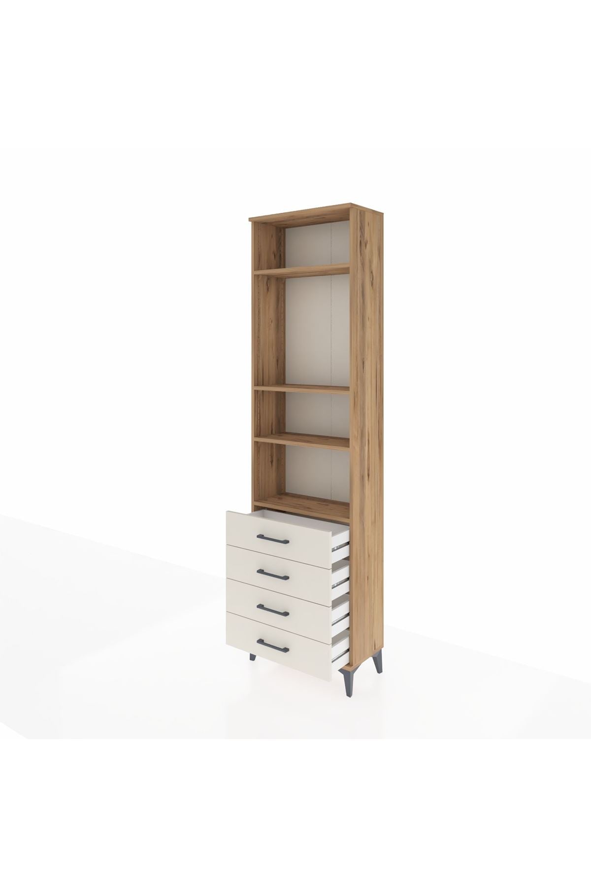 Arges Dolap 4 Raflı 4 Çekmeceli 60x30x221 Çam-Aytaşı