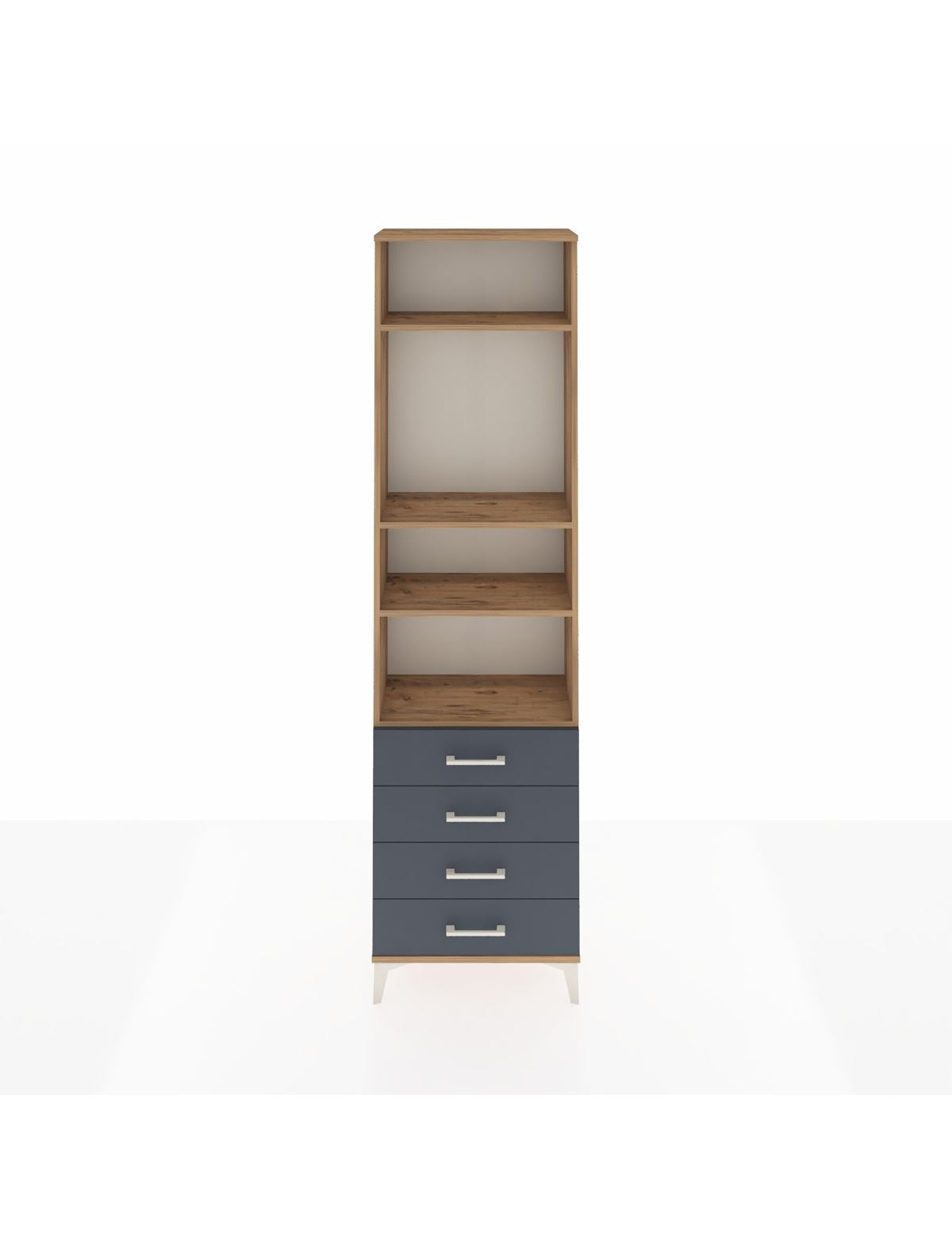 Arges Dolap 4 Raflı 4 Çekmeceli 60x30x221 Çam-Antrasit