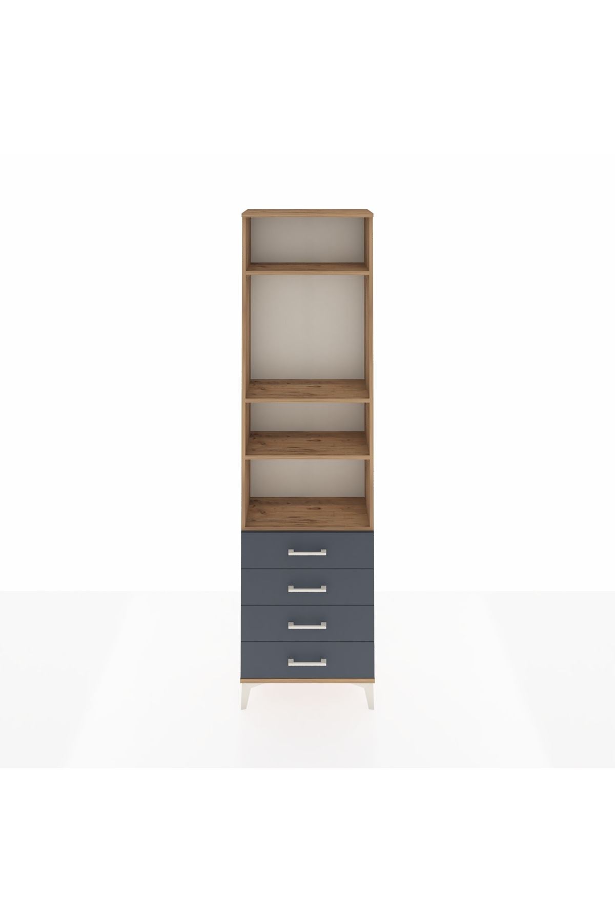 Arges Dolap 4 Raflı 4 Çekmeceli 60x30x221 Çam-Antrasit