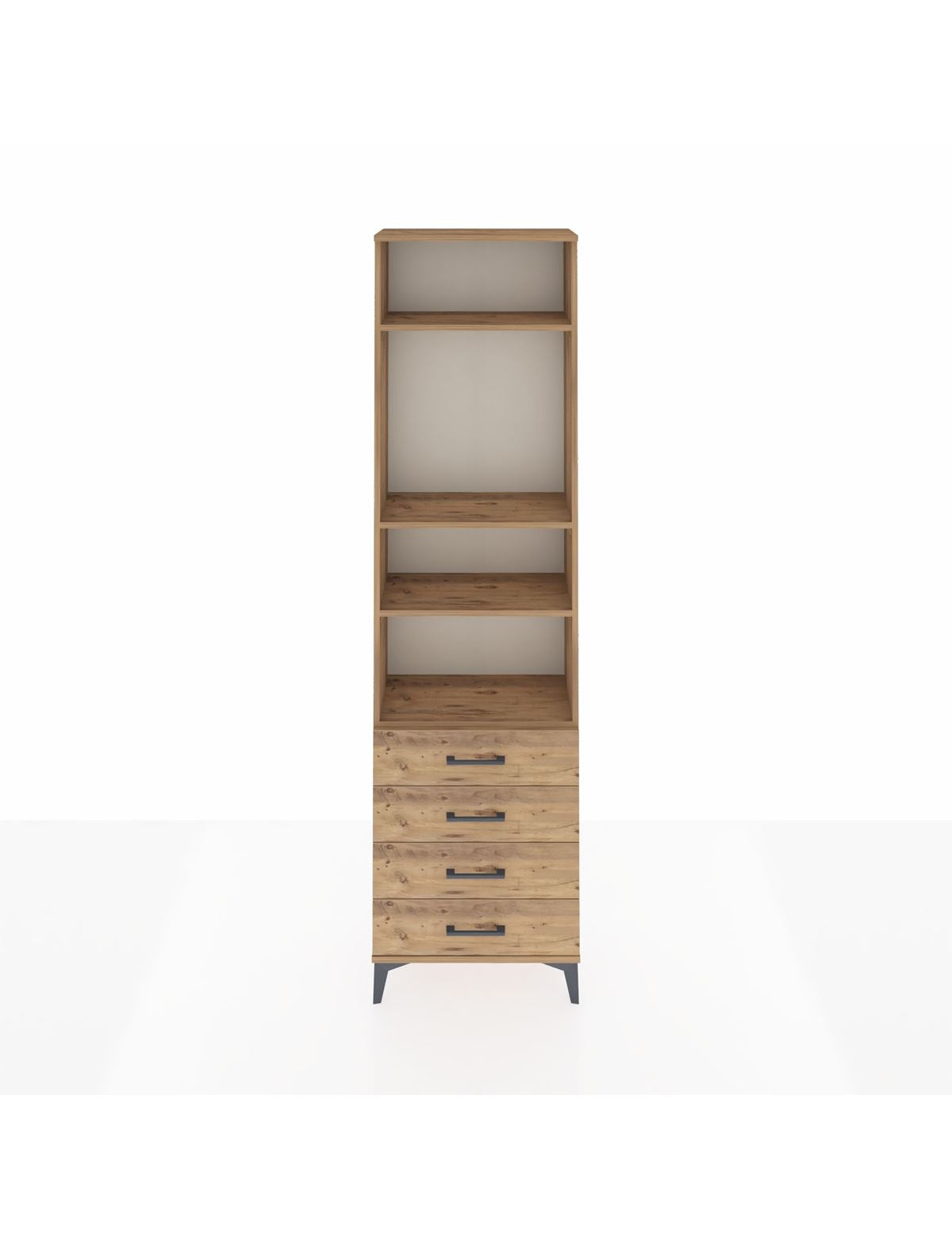 Arges Dolap 4 Raflı 4 Çekmeceli 60x30x221 Çam-Çam