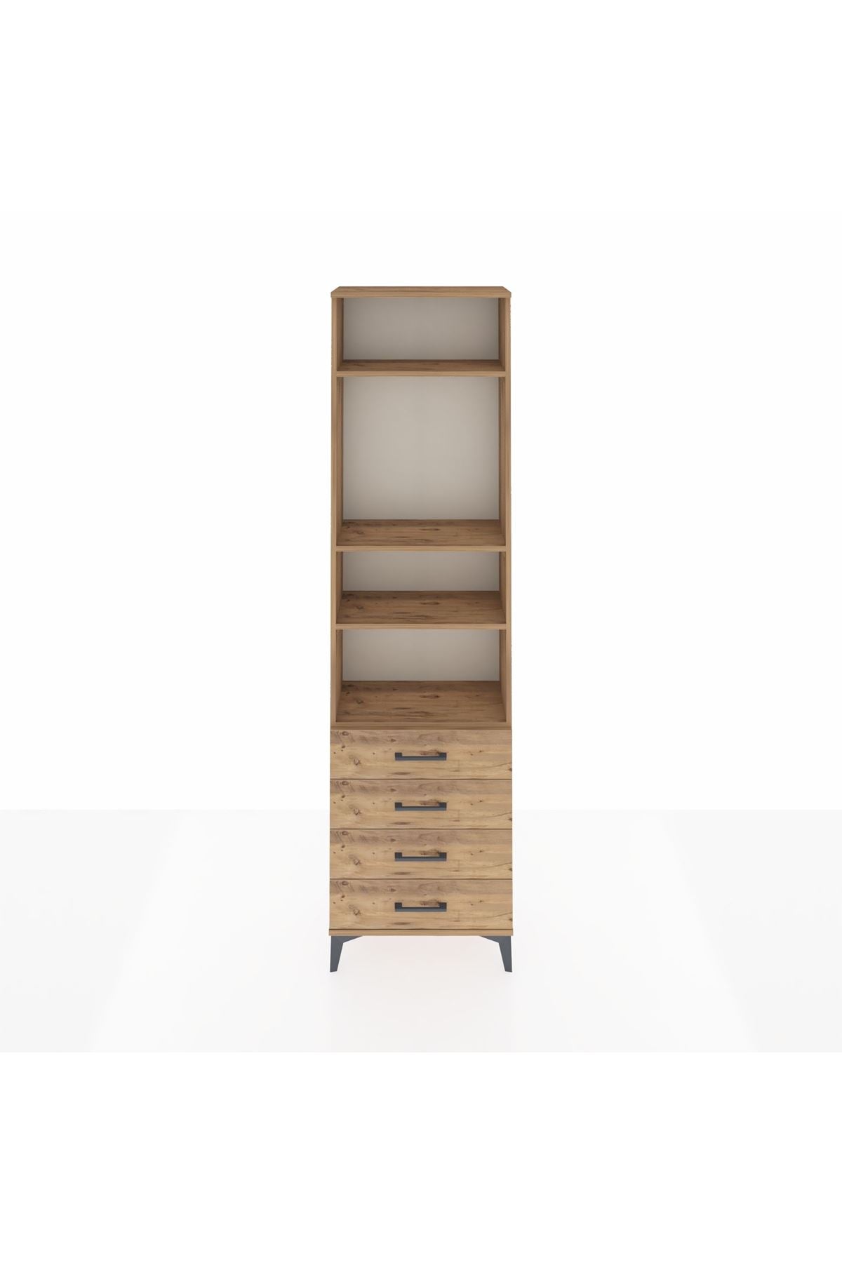 Arges Dolap 4 Raflı 4 Çekmeceli 60x30x221 Çam-Çam