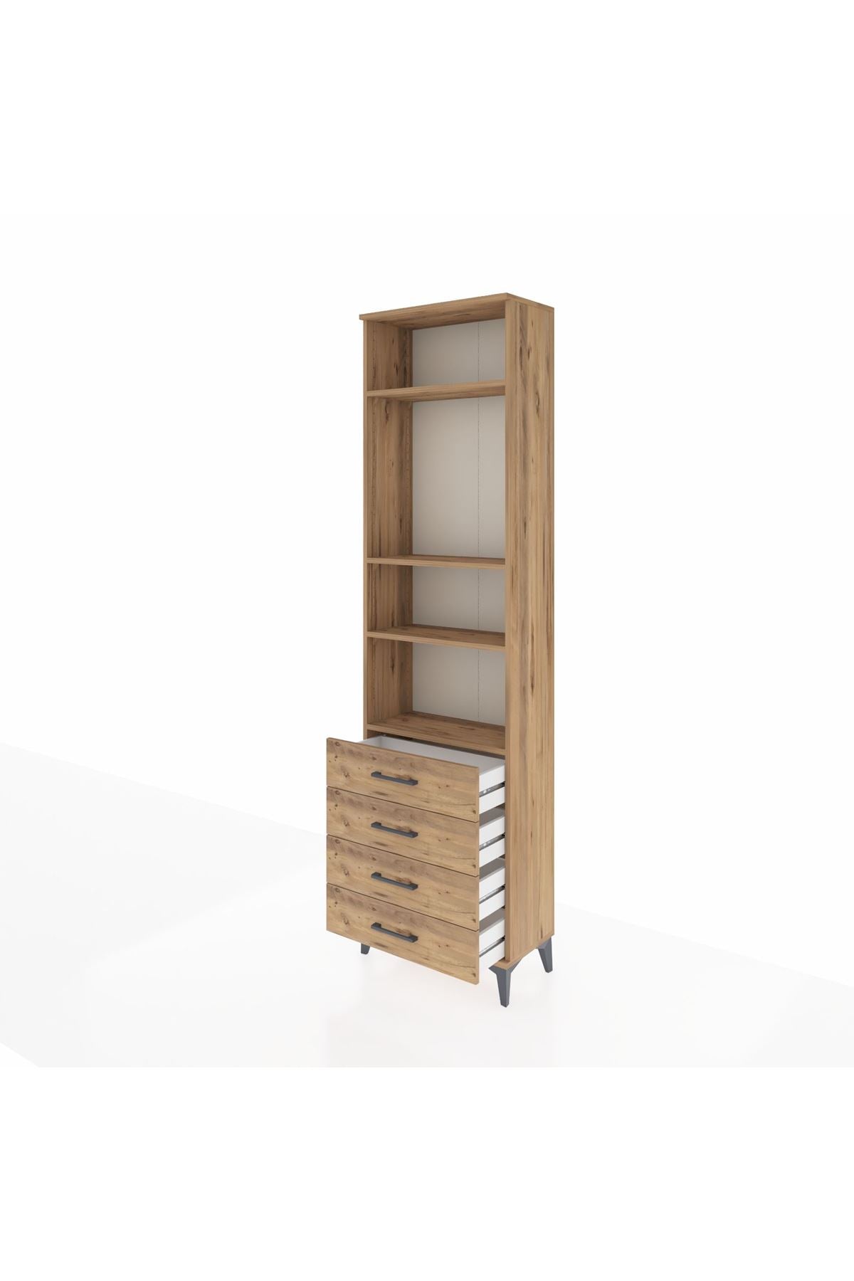 Arges Dolap 4 Raflı 4 Çekmeceli 60x30x221 Çam-Çam