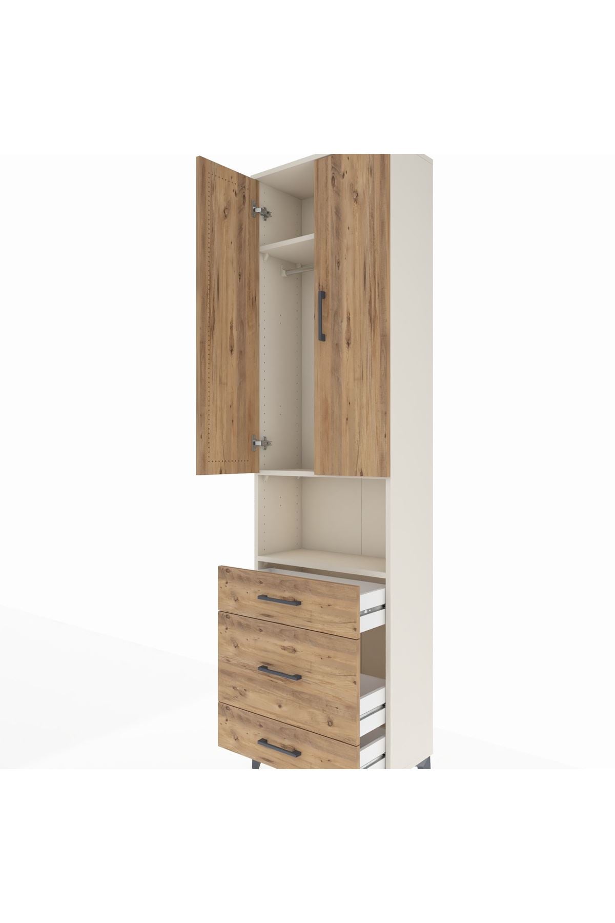 Arges Dolap 3 Raflı 3 Çekmeceli Tek Askılı 60x30x221 Aytaşı-Çam