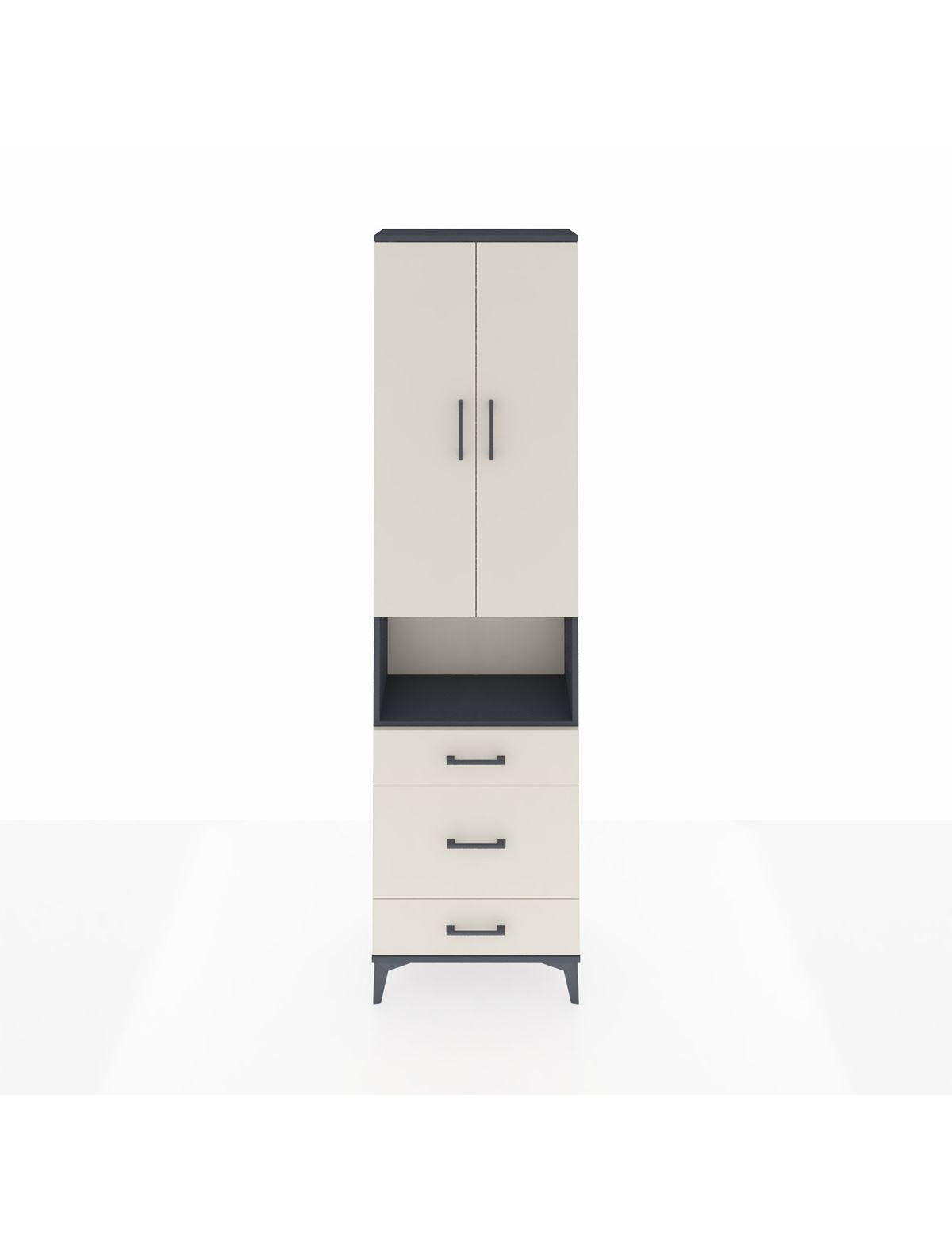 Arges Dolap 3 Raflı 3 Çekmeceli Tek Askılı 60x30x221 Antrasit-Aytaşı