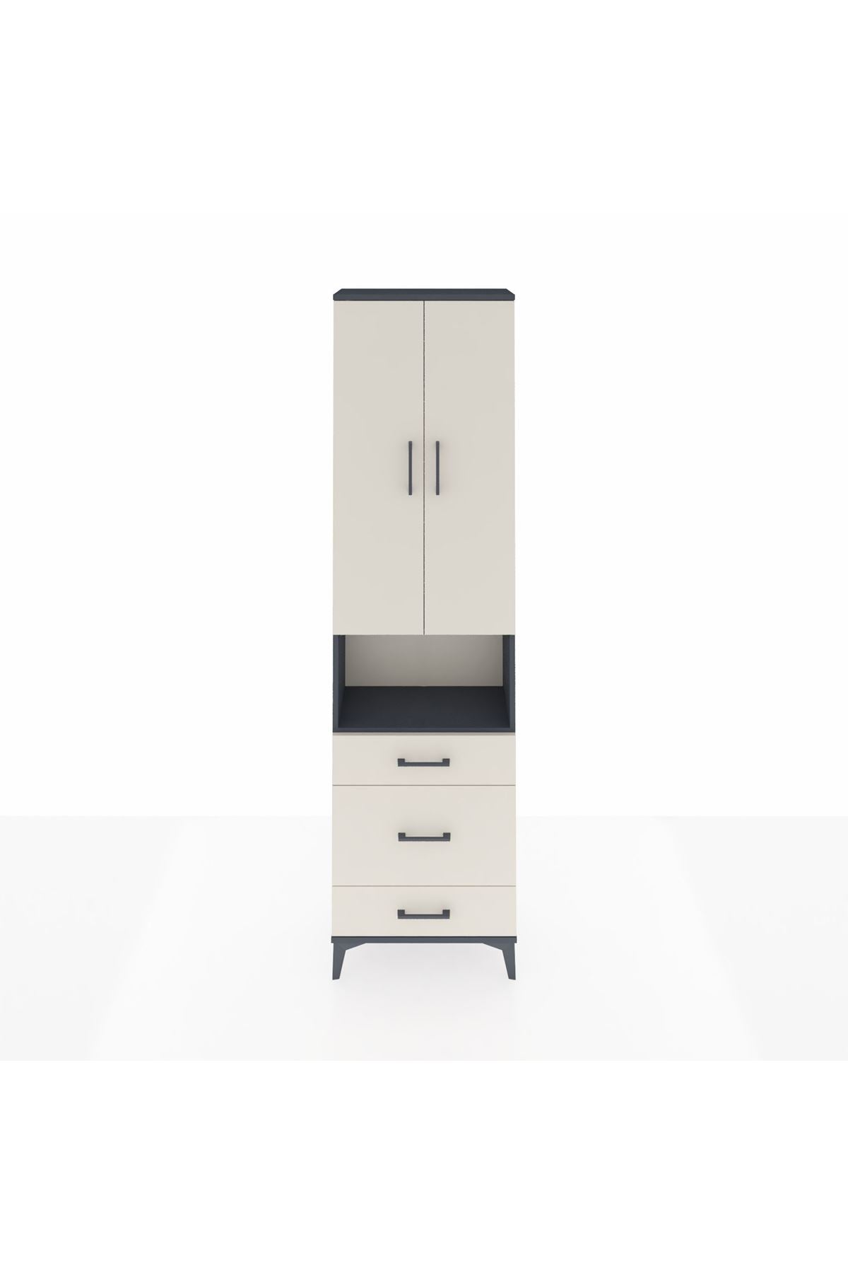 Arges Dolap 3 Raflı 3 Çekmeceli Tek Askılı 60x30x221 Antrasit-Aytaşı