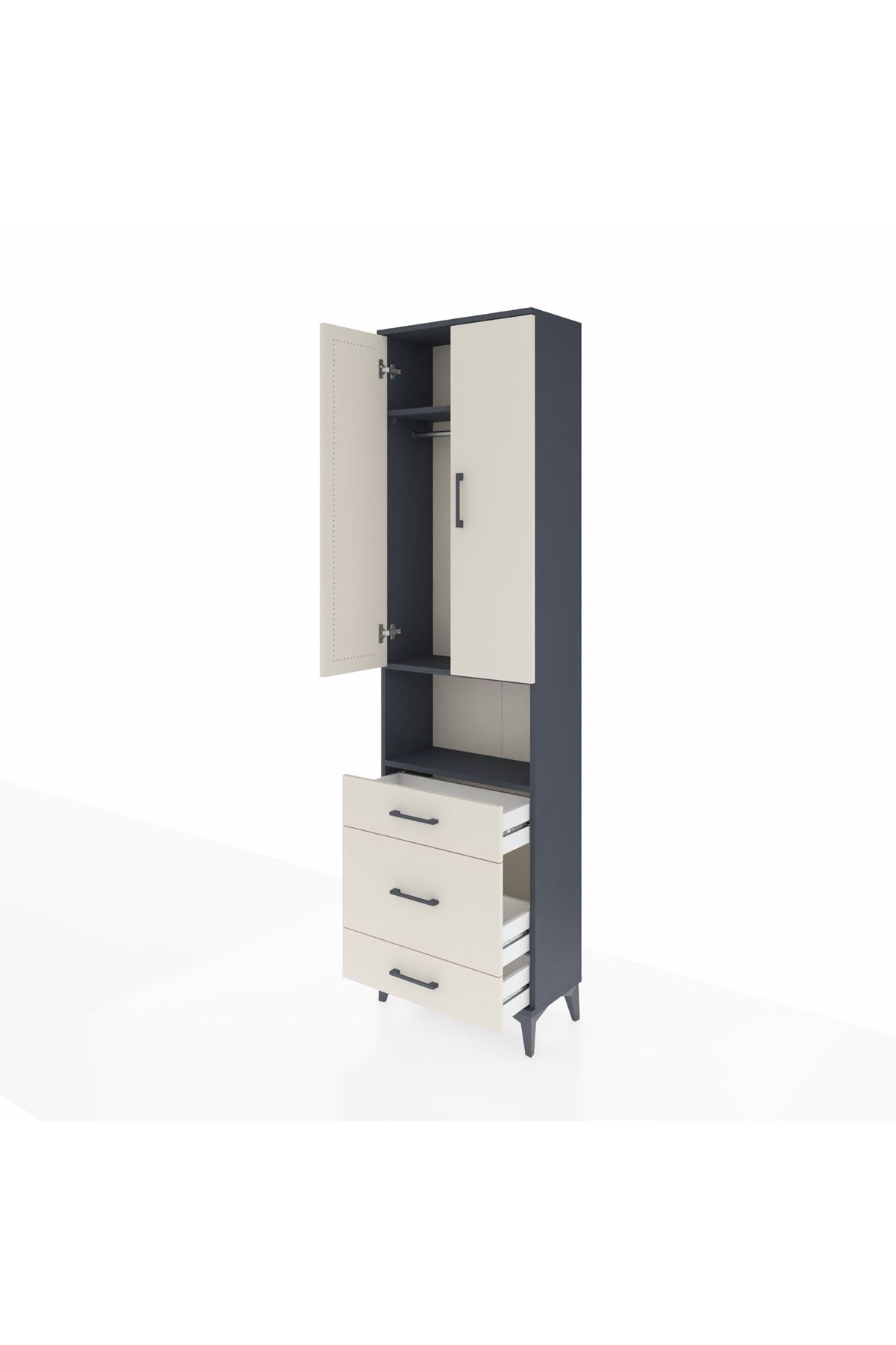 Arges Dolap 3 Raflı 3 Çekmeceli Tek Askılı 60x30x221 Antrasit-Aytaşı