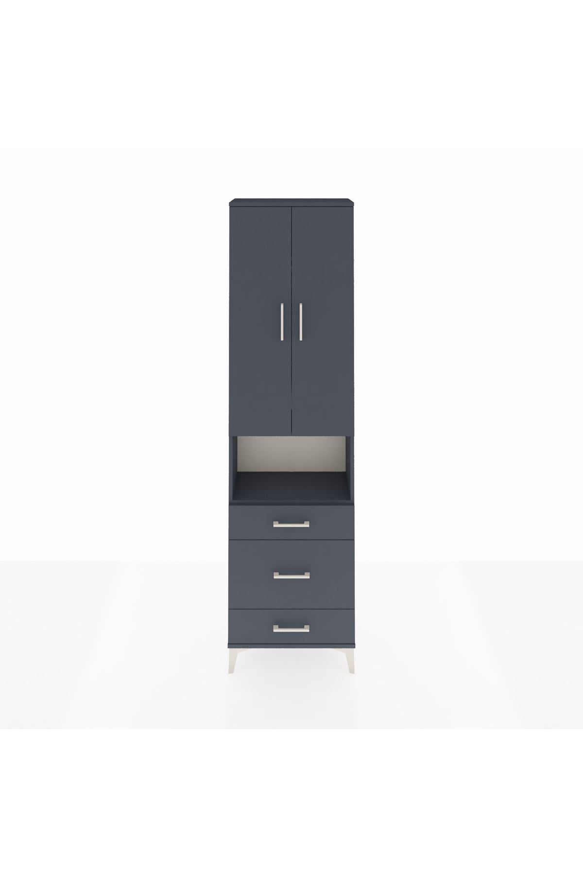 Arges Dolap 3 Raflı 3 Çekmeceli Tek Askılı 60x30x221 Antrasit-Antrasit