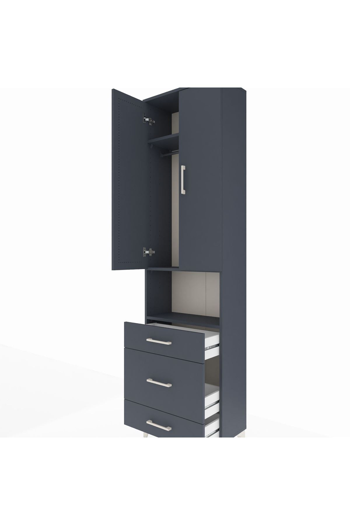 Arges Dolap 3 Raflı 3 Çekmeceli Tek Askılı 60x30x221 Antrasit-Antrasit