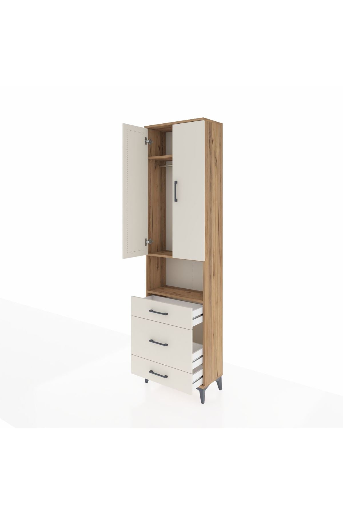 Arges Dolap 3 Raflı 3 Çekmeceli Tek Askılı 60x30x221 Çam-Aytaşı