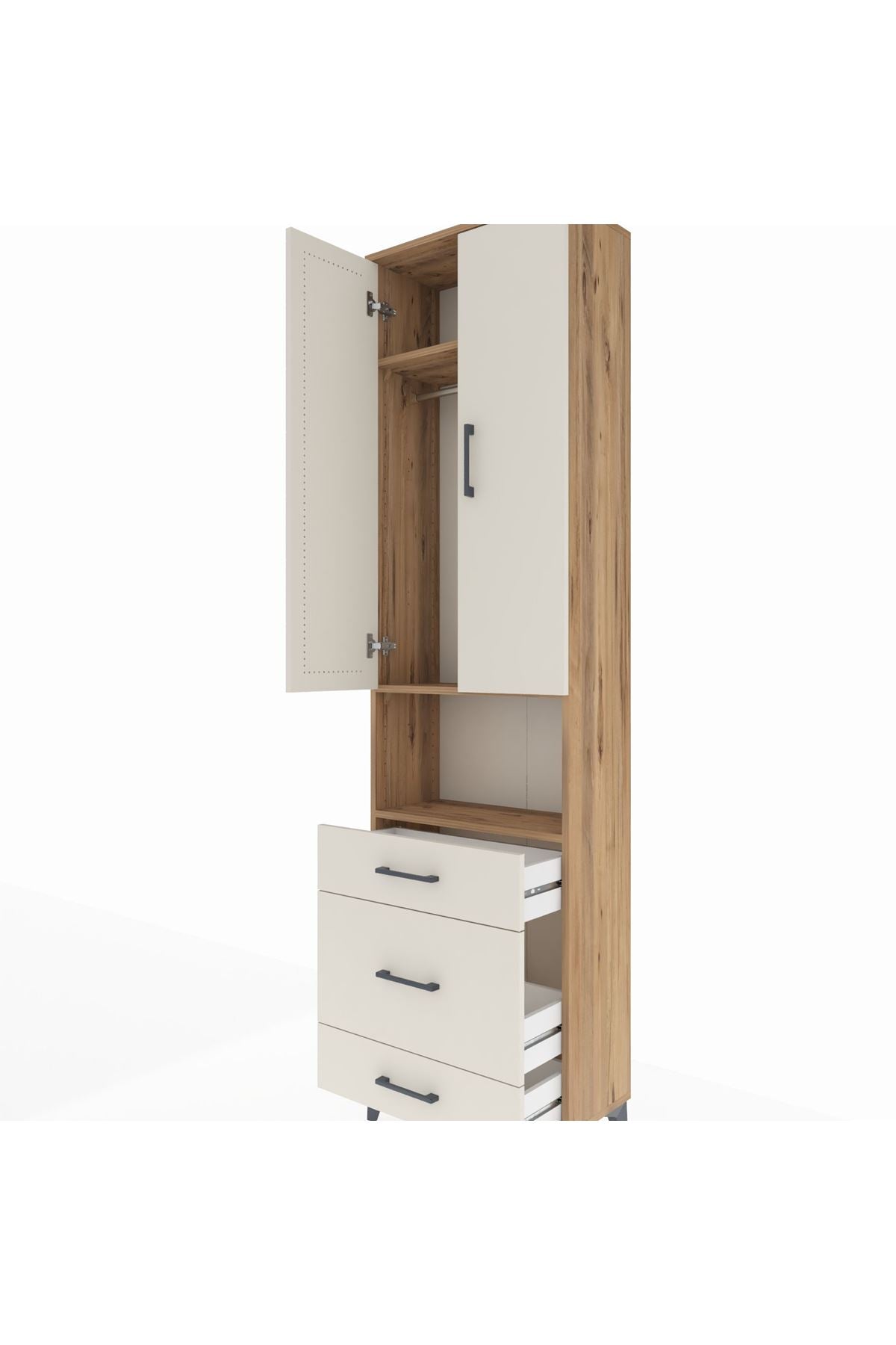 Arges Dolap 3 Raflı 3 Çekmeceli Tek Askılı 60x30x221 Çam-Aytaşı
