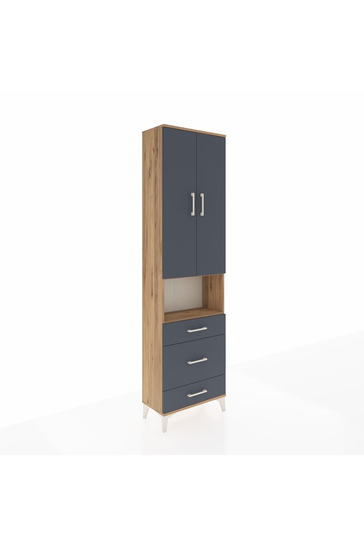 Arges Dolap 3 Raflı 3 Çekmeceli Tek Askılı 60x30x221 Çam-Antrasit