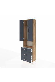 Arges Dolap 3 Raflı 3 Çekmeceli Tek Askılı 60x30x221 Çam-Antrasit
