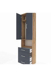 Arges Dolap 3 Raflı 3 Çekmeceli Tek Askılı 60x30x221 Çam-Antrasit
