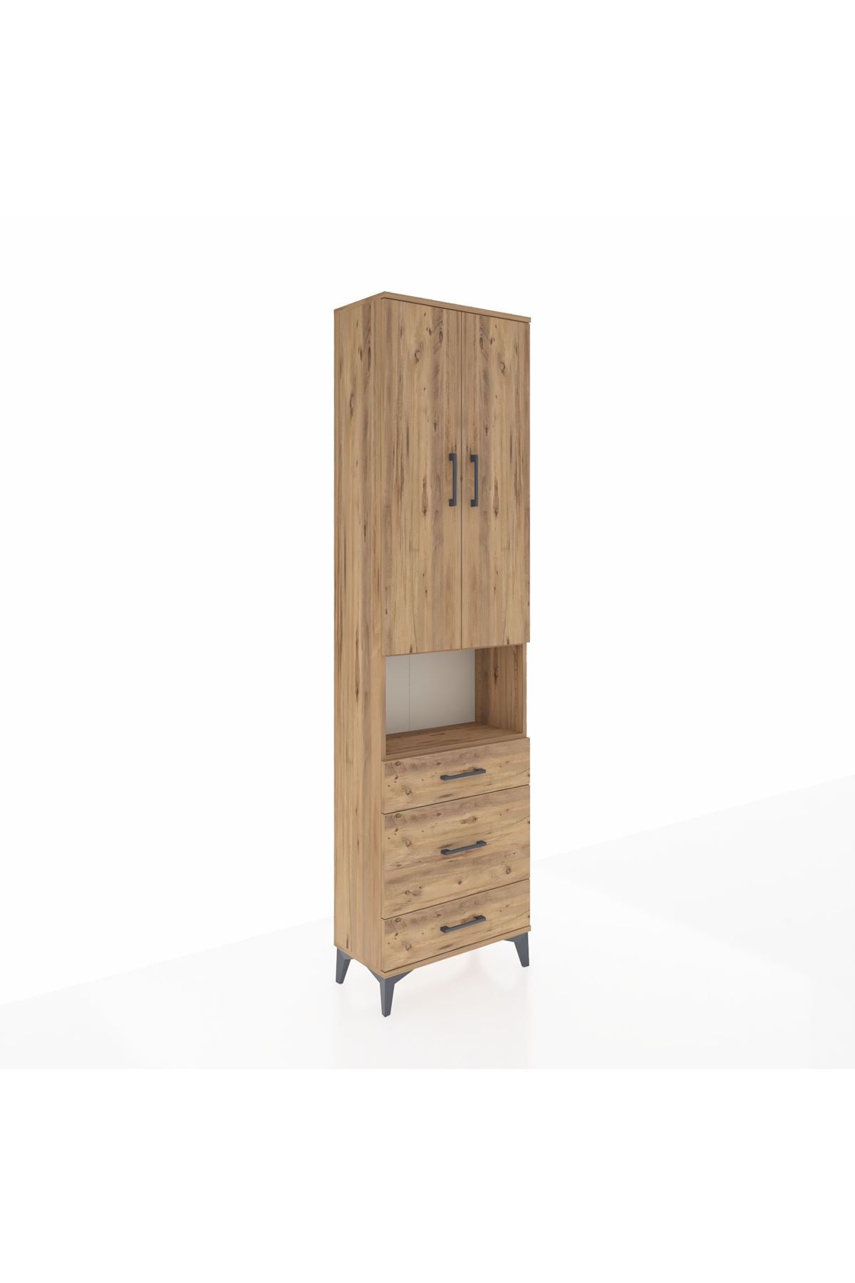 Arges Dolap 3 Raflı 3 Çekmeceli Tek Askılı 60x30x221 Çam-Çam