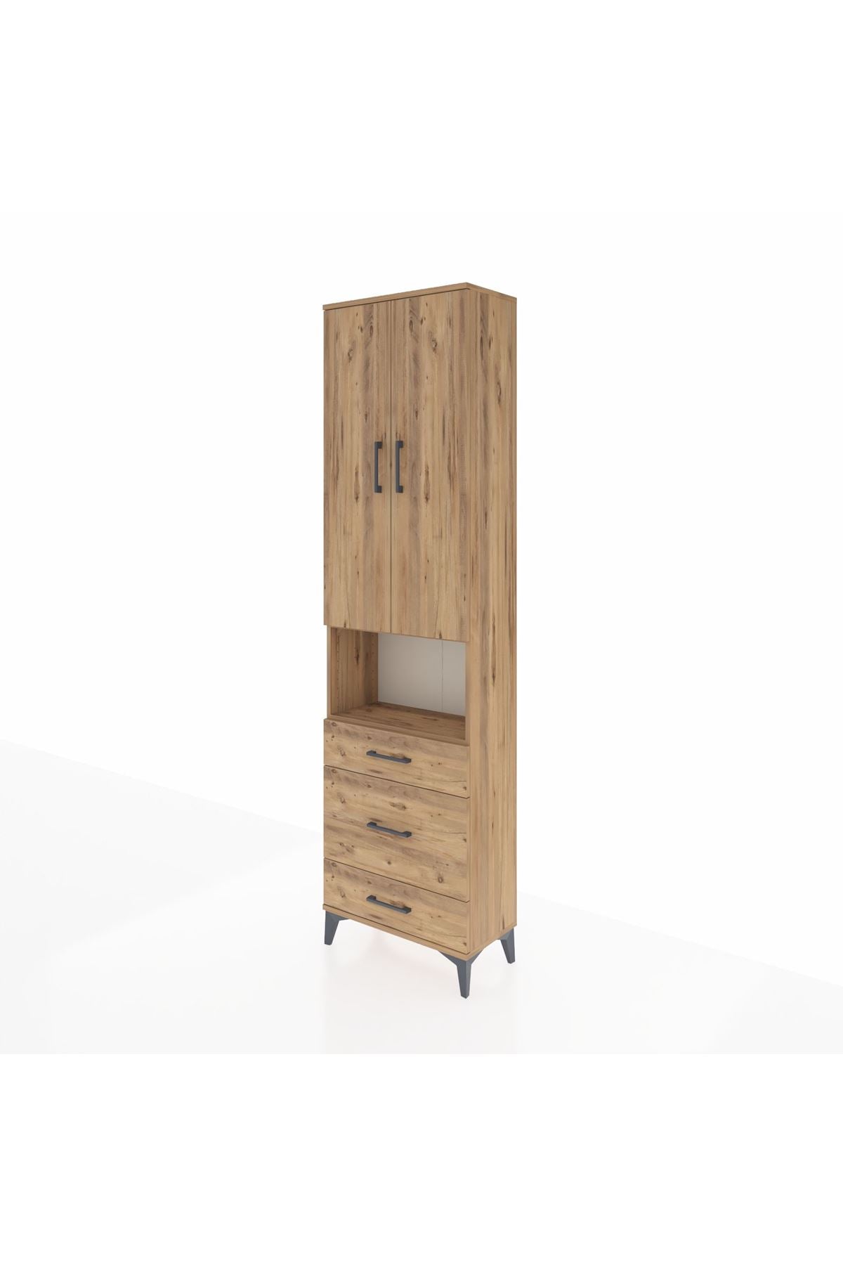 Arges Dolap 3 Raflı 3 Çekmeceli Tek Askılı 60x30x221 Çam-Çam