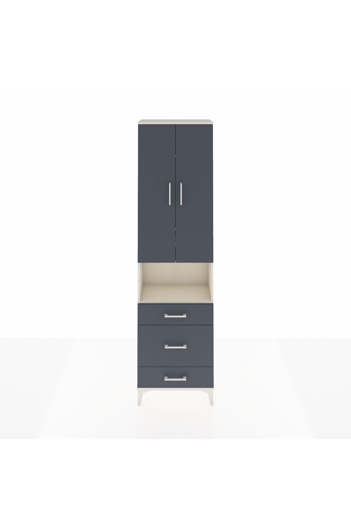 Arges Dolap 4 Raflı 3 Çekmeceli Tek Askılı 60x30x221 Aytaşı-Antrasit