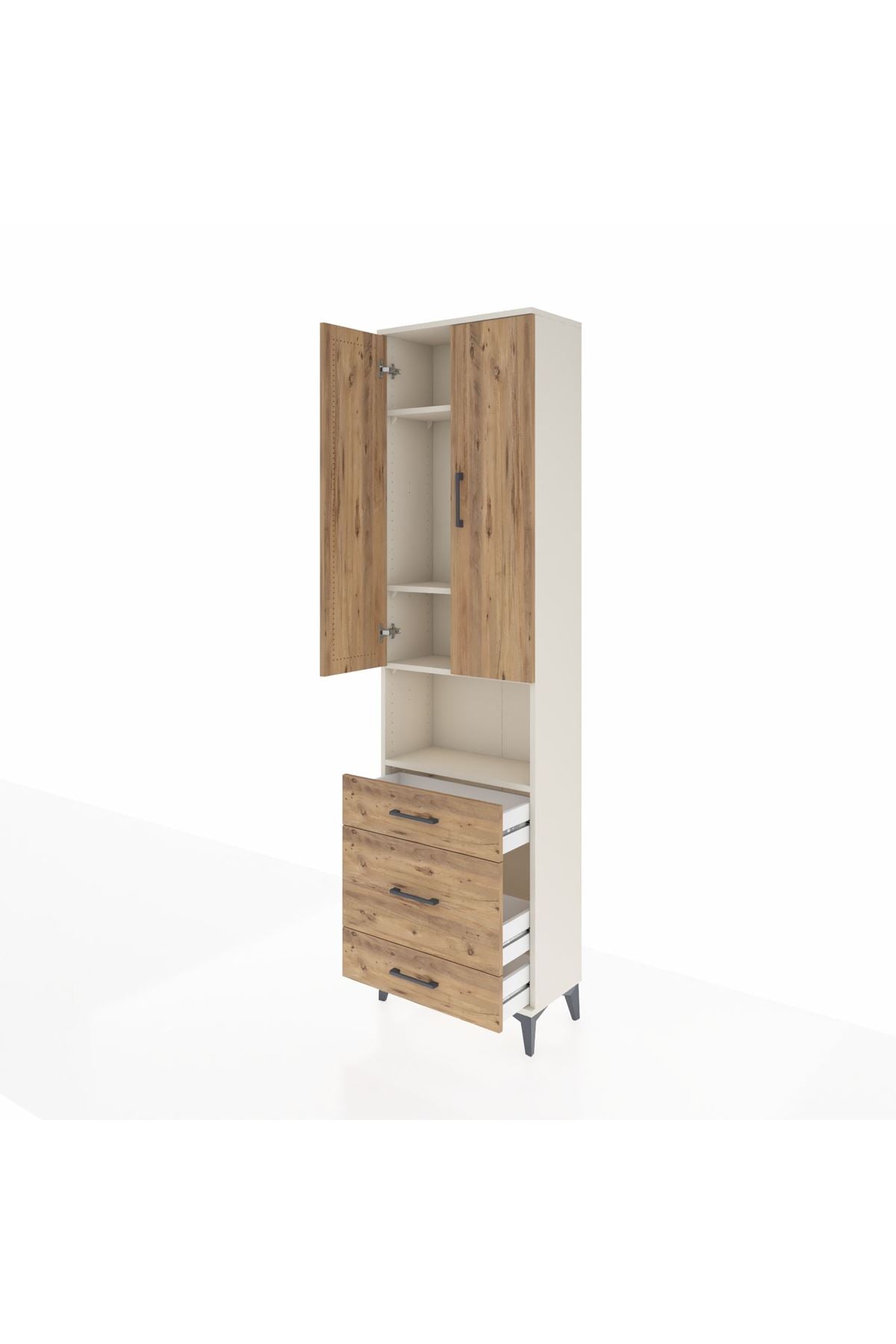 Arges Dolap 4 Raflı 3 Çekmeceli Tek Askılı 60x30x221 Aytaşı-Çam