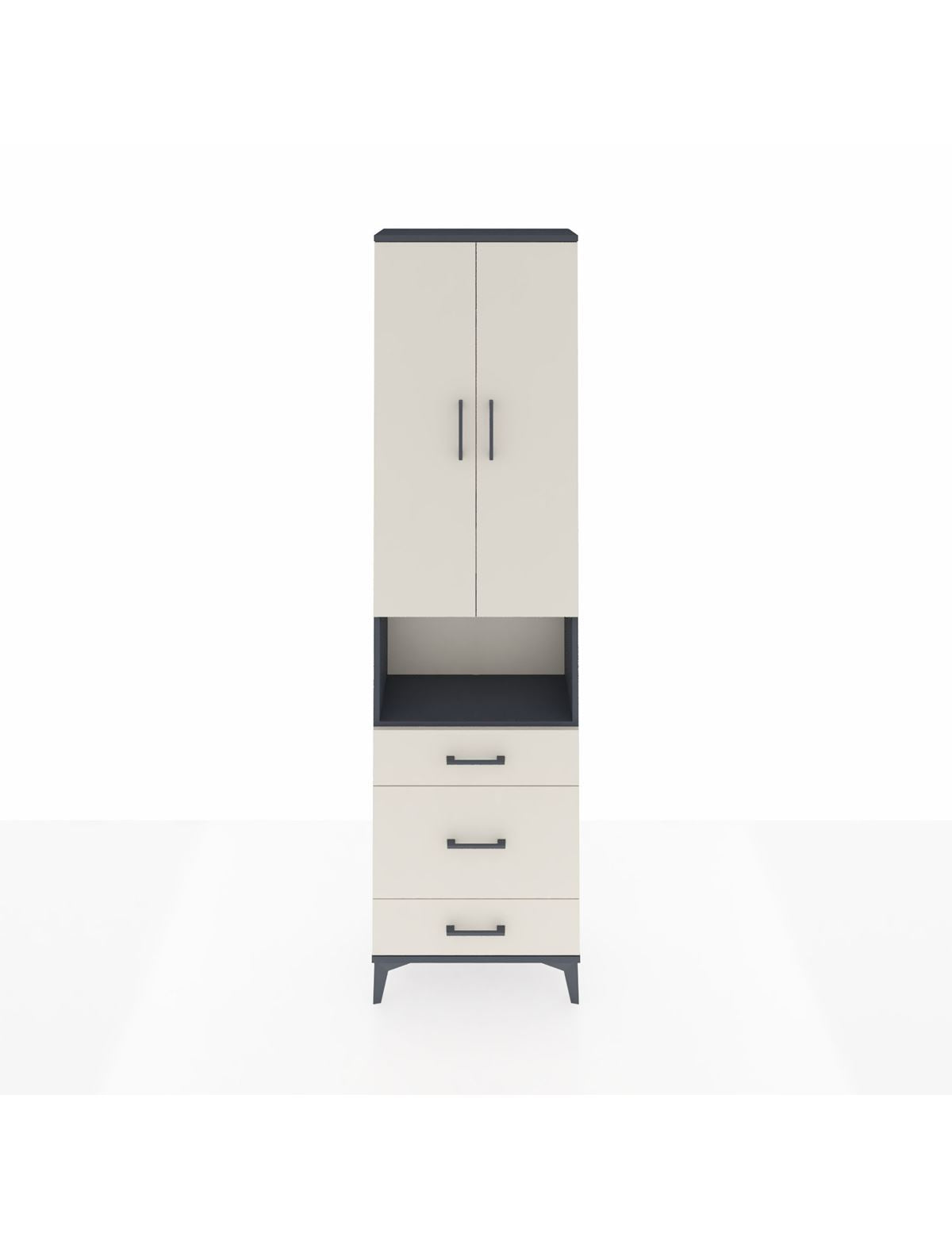 Arges Dolap 4 Raflı 3 Çekmeceli Tek Askılı 60x30x221 Antrasit-Aytaşı