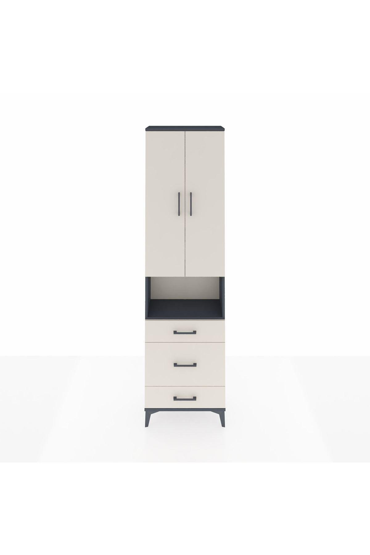 Arges Dolap 4 Raflı 3 Çekmeceli Tek Askılı 60x30x221 Antrasit-Aytaşı