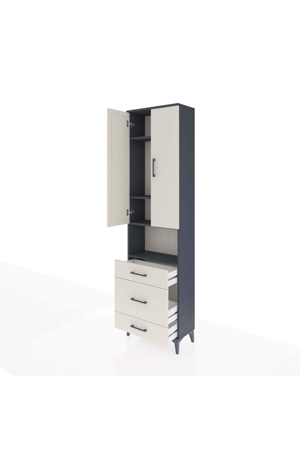 Arges Dolap 4 Raflı 3 Çekmeceli Tek Askılı 60x30x221 Antrasit-Aytaşı