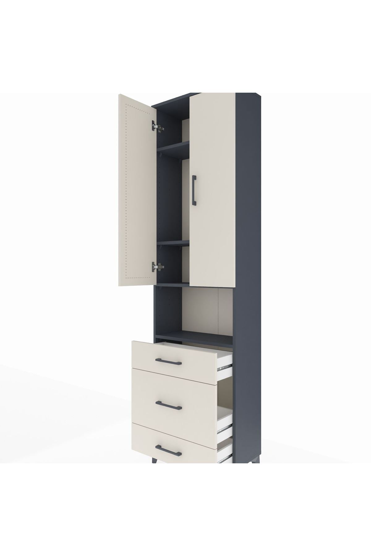 Arges Dolap 4 Raflı 3 Çekmeceli Tek Askılı 60x30x221 Antrasit-Aytaşı