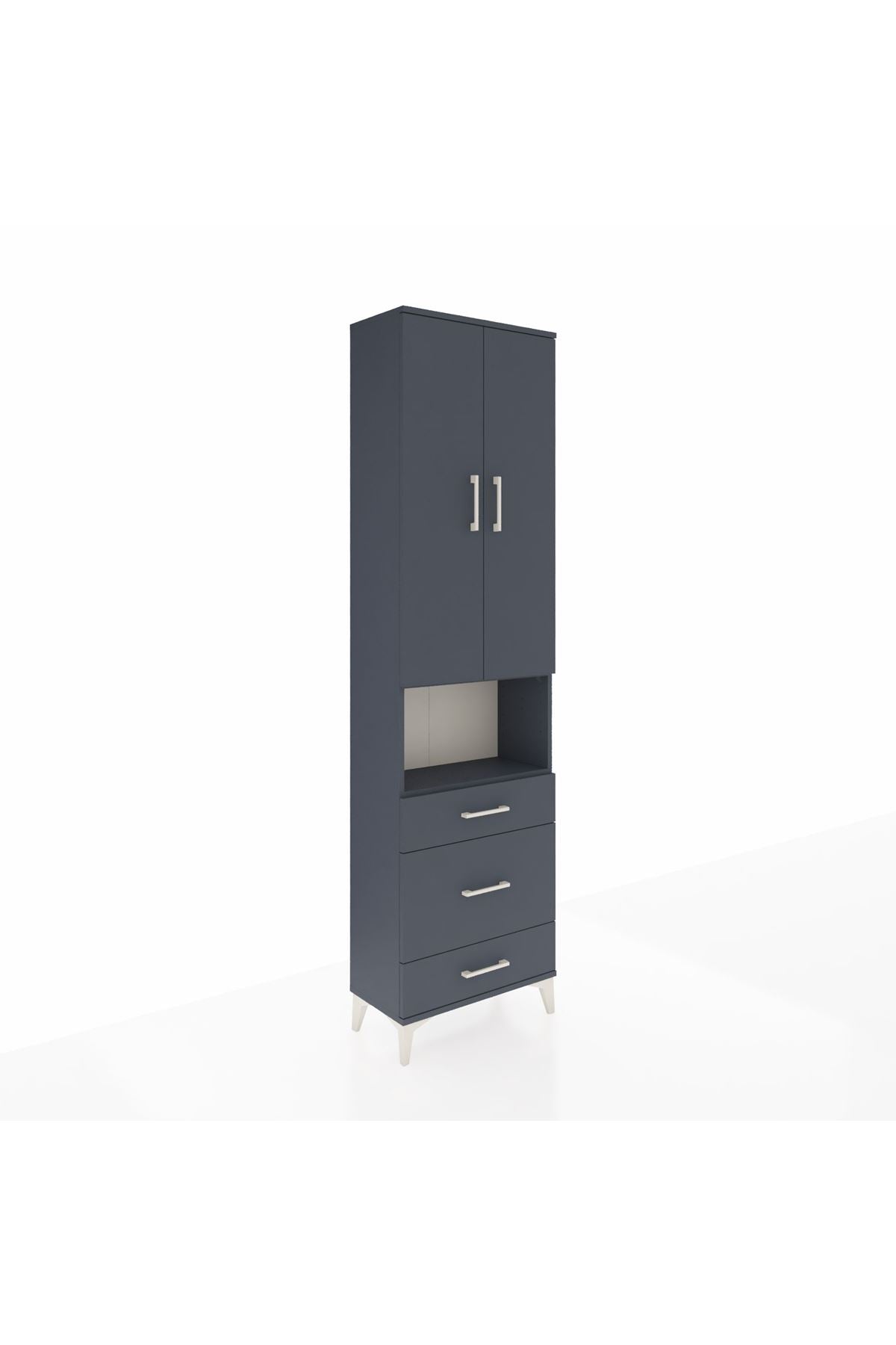 Arges Dolap 4 Raflı 3 Çekmeceli Tek Askılı 60x30x221 Antrasit-Antrasit