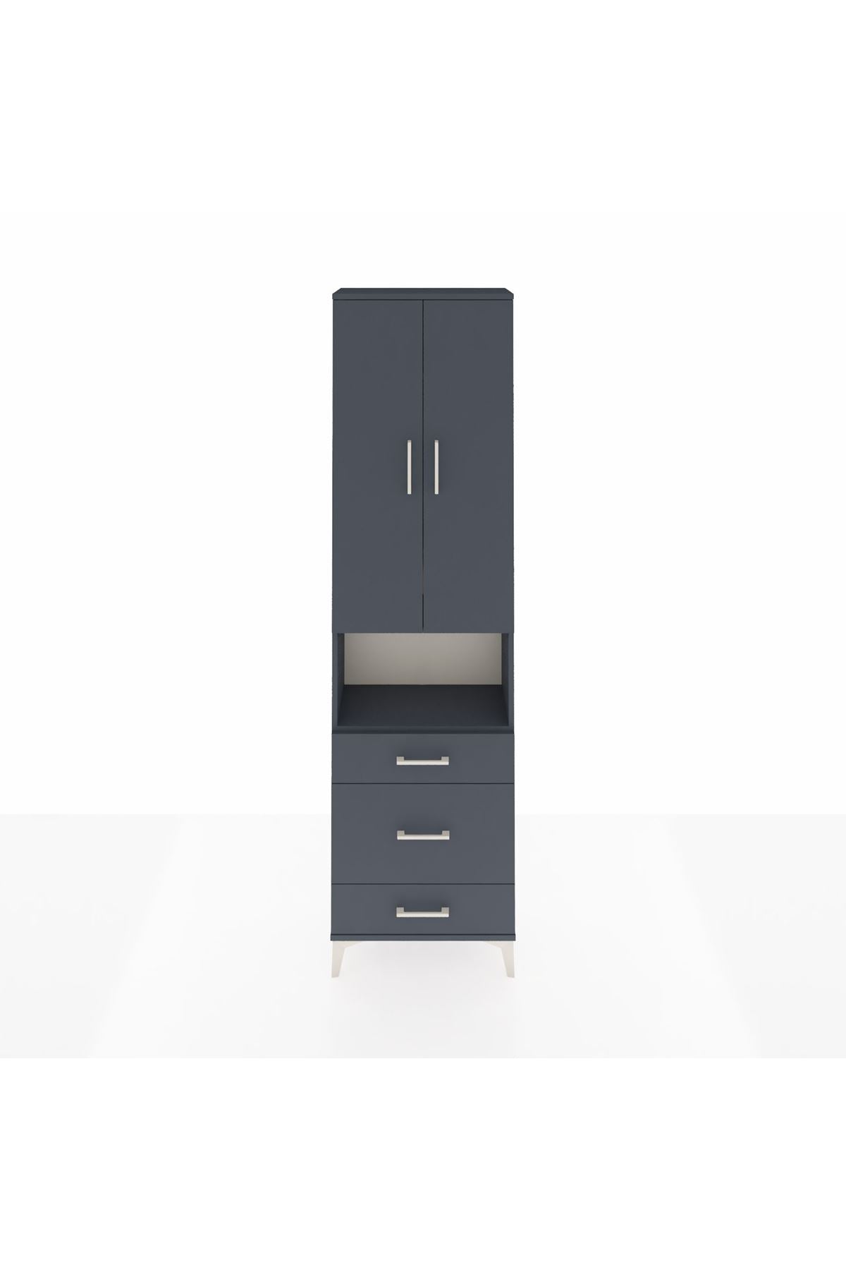 Arges Dolap 4 Raflı 3 Çekmeceli Tek Askılı 60x30x221 Antrasit-Antrasit