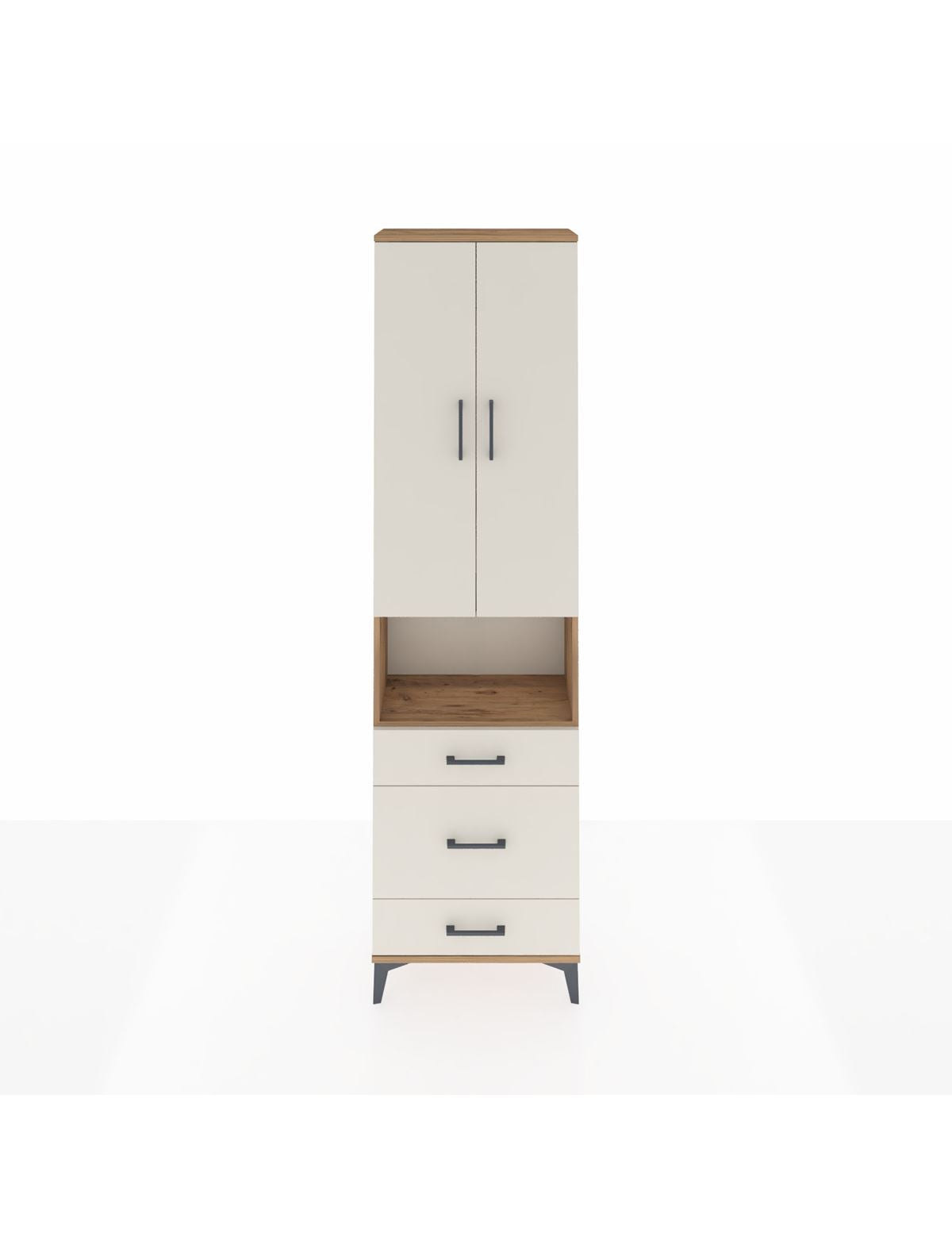 Arges Dolap 4 Raflı 3 Çekmeceli Tek Askılı 60x30x221 Çam-Aytaşı