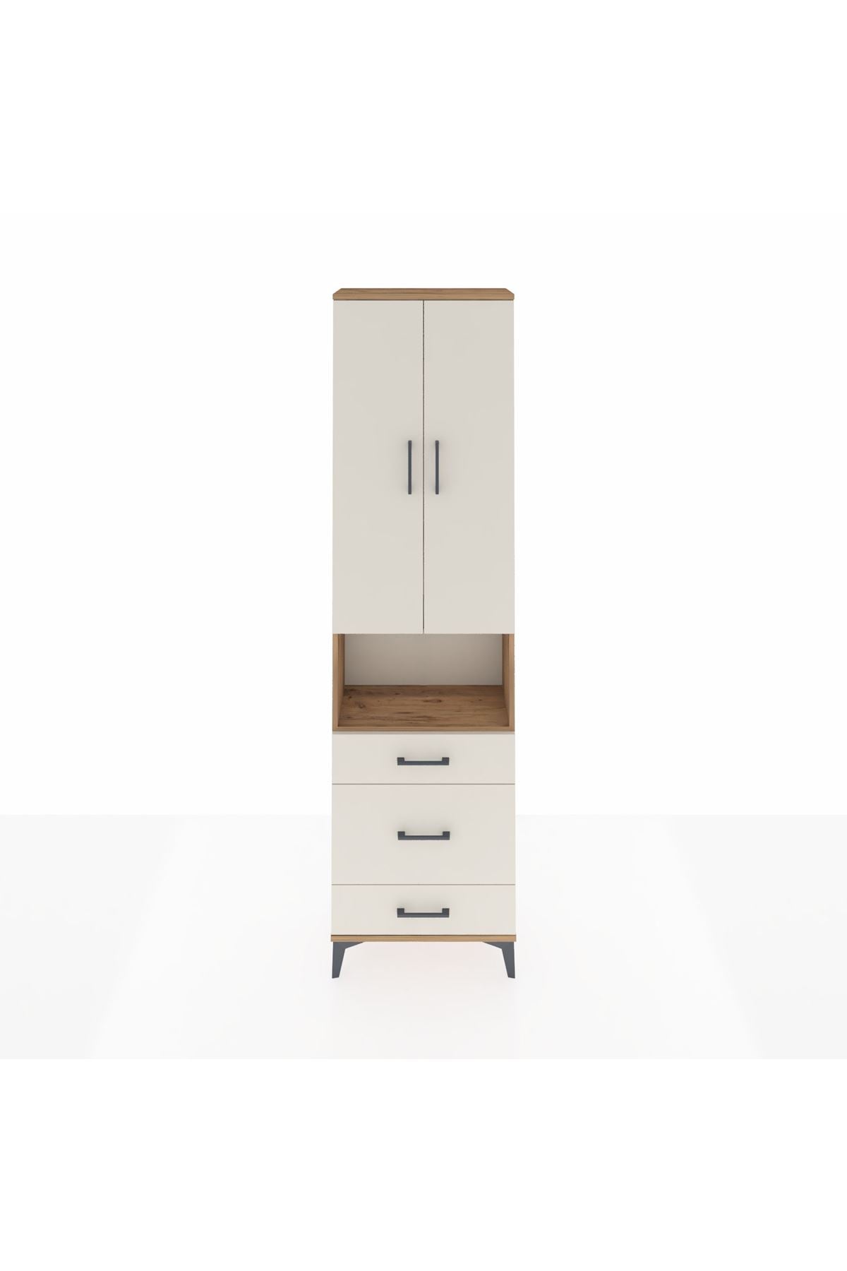 Arges Dolap 4 Raflı 3 Çekmeceli Tek Askılı 60x30x221 Çam-Aytaşı