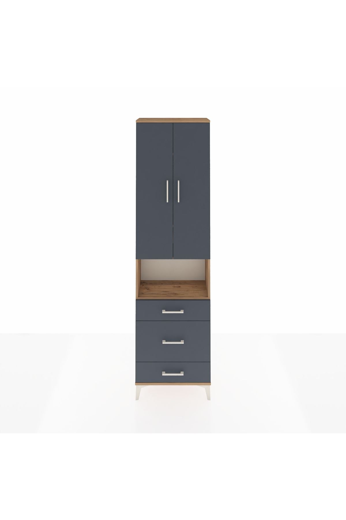 Arges Dolap 4 Raflı 3 Çekmeceli Tek Askılı 60x30x221 Çam-Antrasit