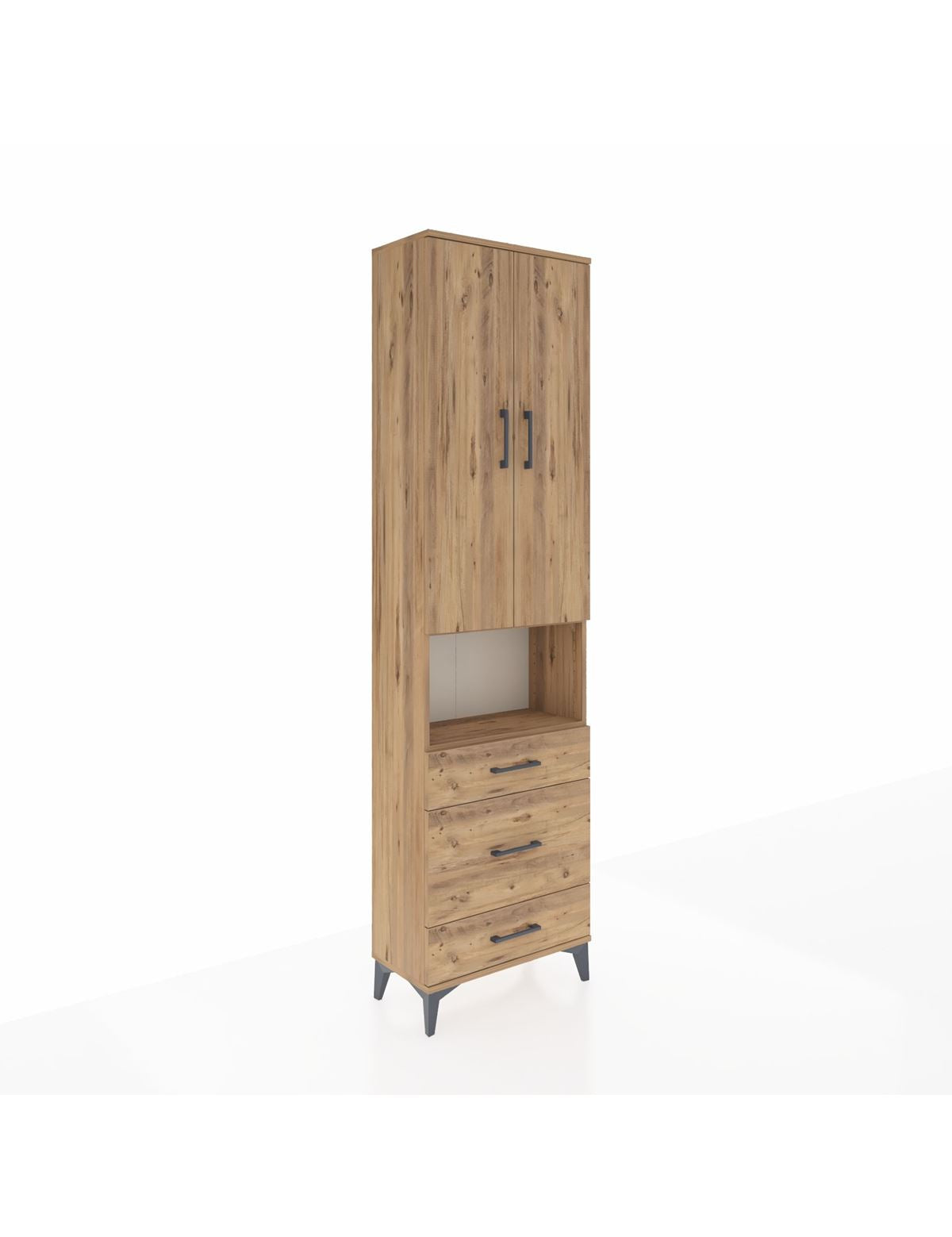 Arges Dolap 4 Raflı 3 Çekmeceli Tek Askılı 60x30x221 Çam-Çam