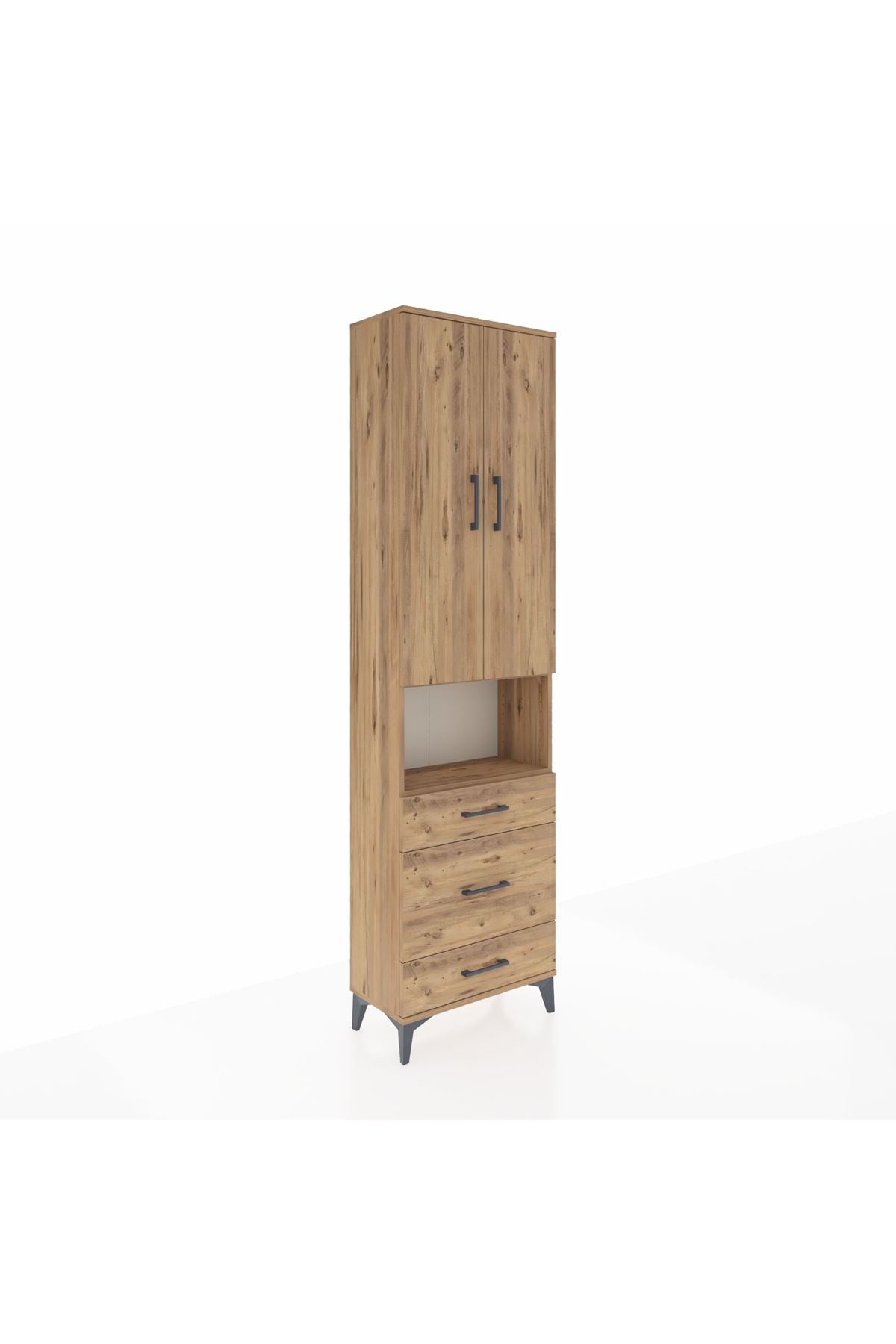 Arges Dolap 4 Raflı 3 Çekmeceli Tek Askılı 60x30x221 Çam-Çam