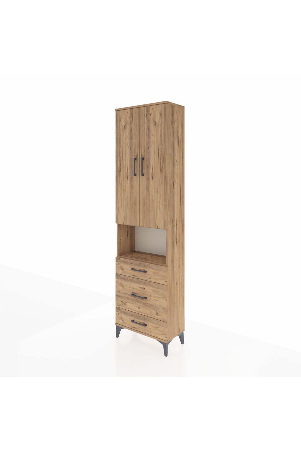 Arges Dolap 4 Raflı 3 Çekmeceli Tek Askılı 60x30x221 Çam-Çam