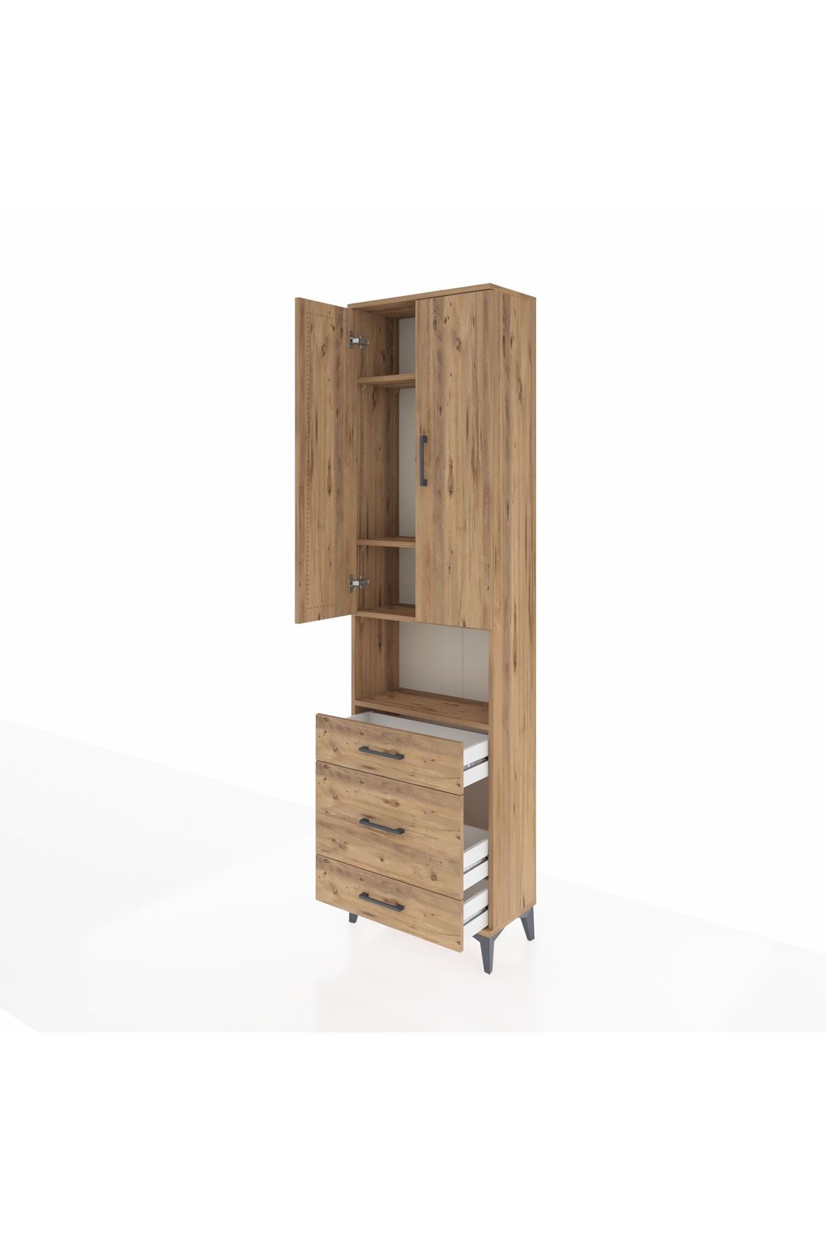 Arges Dolap 4 Raflı 3 Çekmeceli Tek Askılı 60x30x221 Çam-Çam