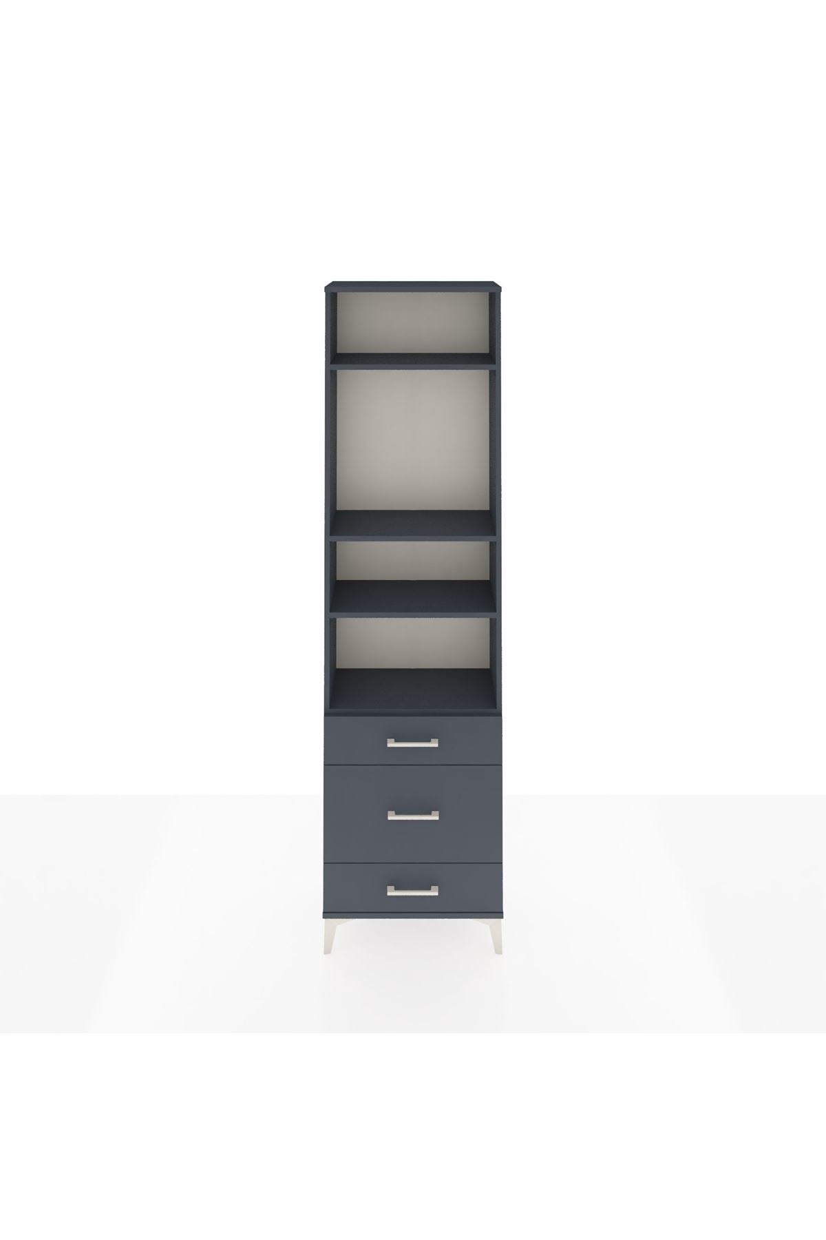 Arges Dolap 4 Raflı 3 Çekmeceli 60x30x221 Antrasit-Antrasit