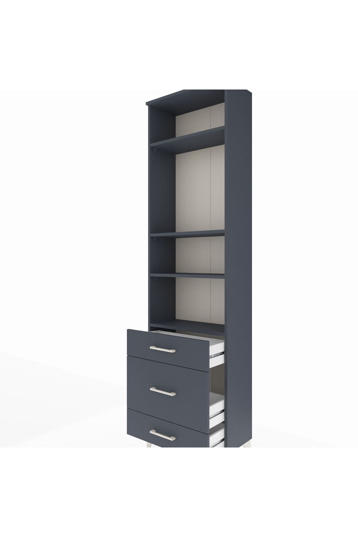 Arges Dolap 4 Raflı 3 Çekmeceli 60x30x221 Antrasit-Antrasit