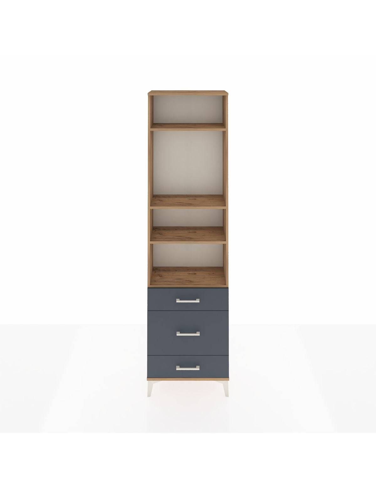 Arges Dolap 4 Raflı 3 Çekmeceli 60x30x221 Çam-Antrasit