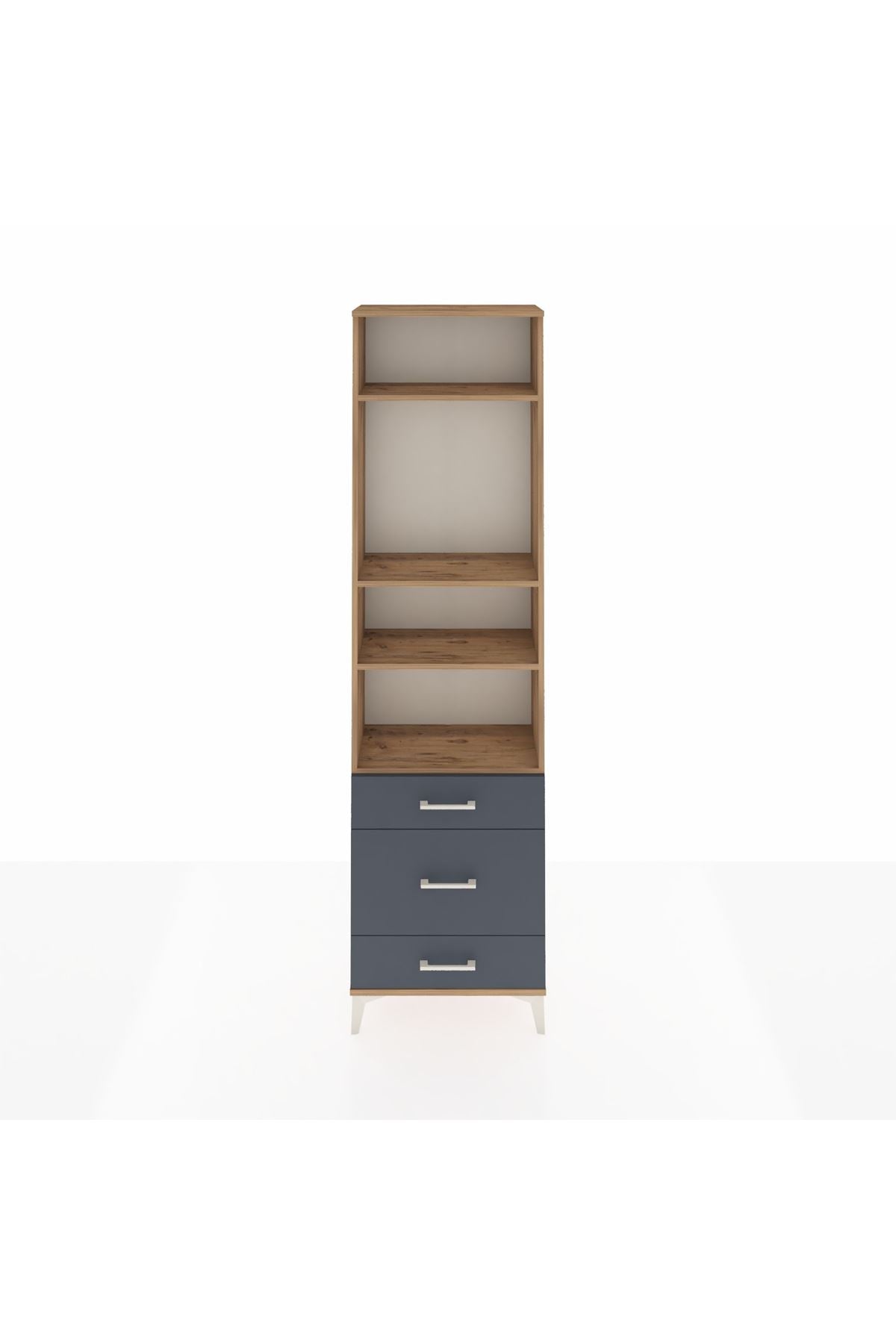 Arges Dolap 4 Raflı 3 Çekmeceli 60x30x221 Çam-Antrasit