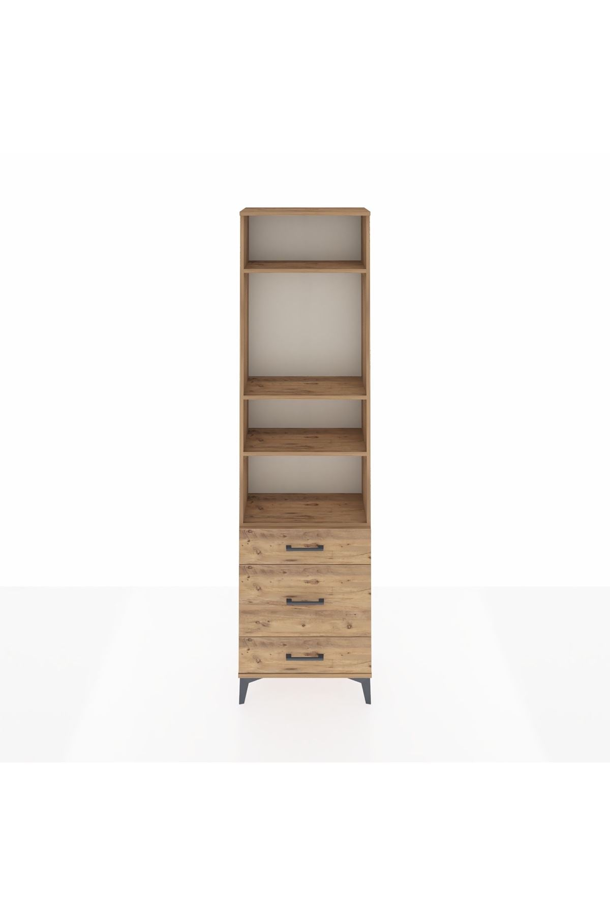 Arges Dolap 4 Raflı 3 Çekmeceli 60x30x221 Çam-Çam