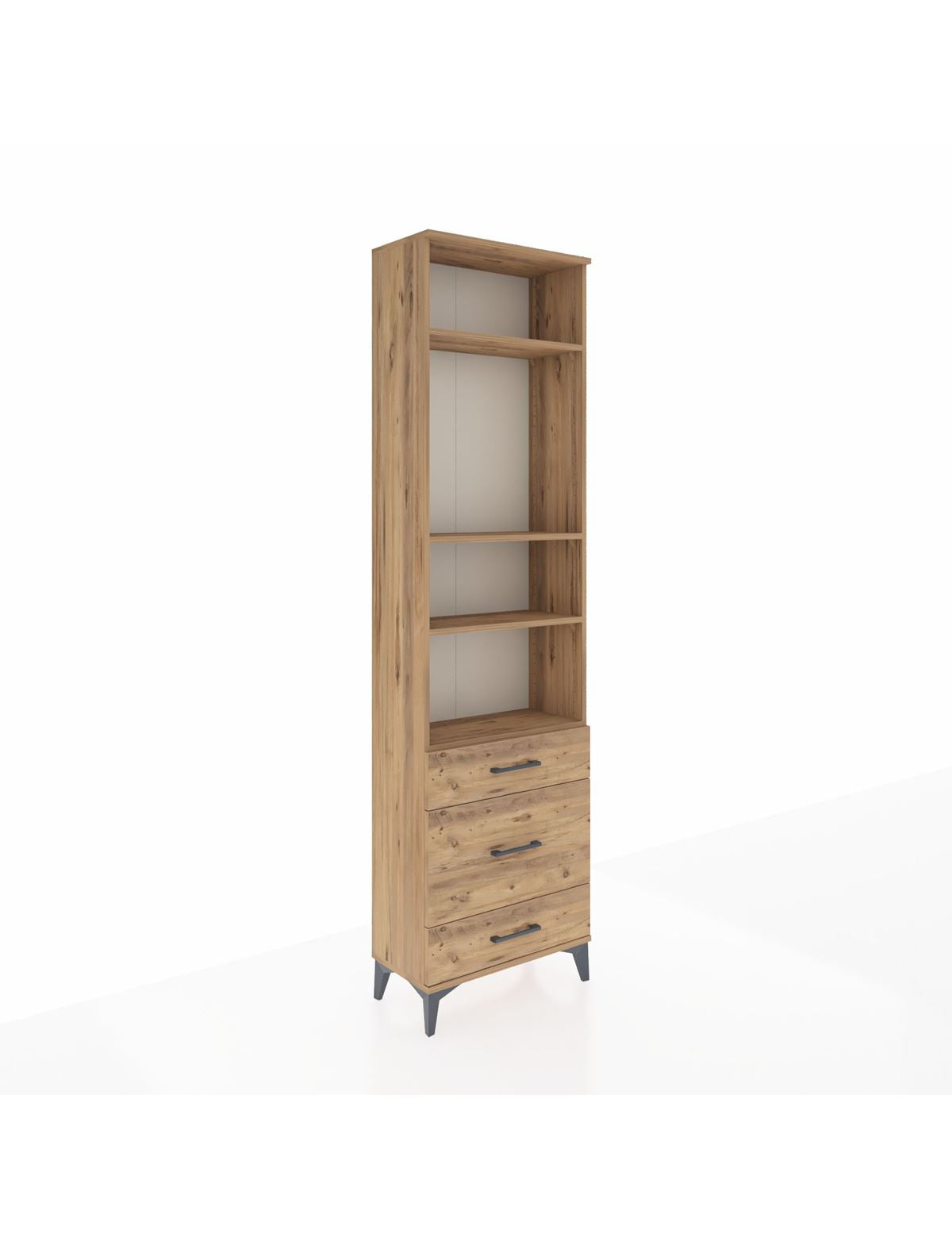 Arges Dolap 4 Raflı 3 Çekmeceli 60x30x221 Çam-Çam