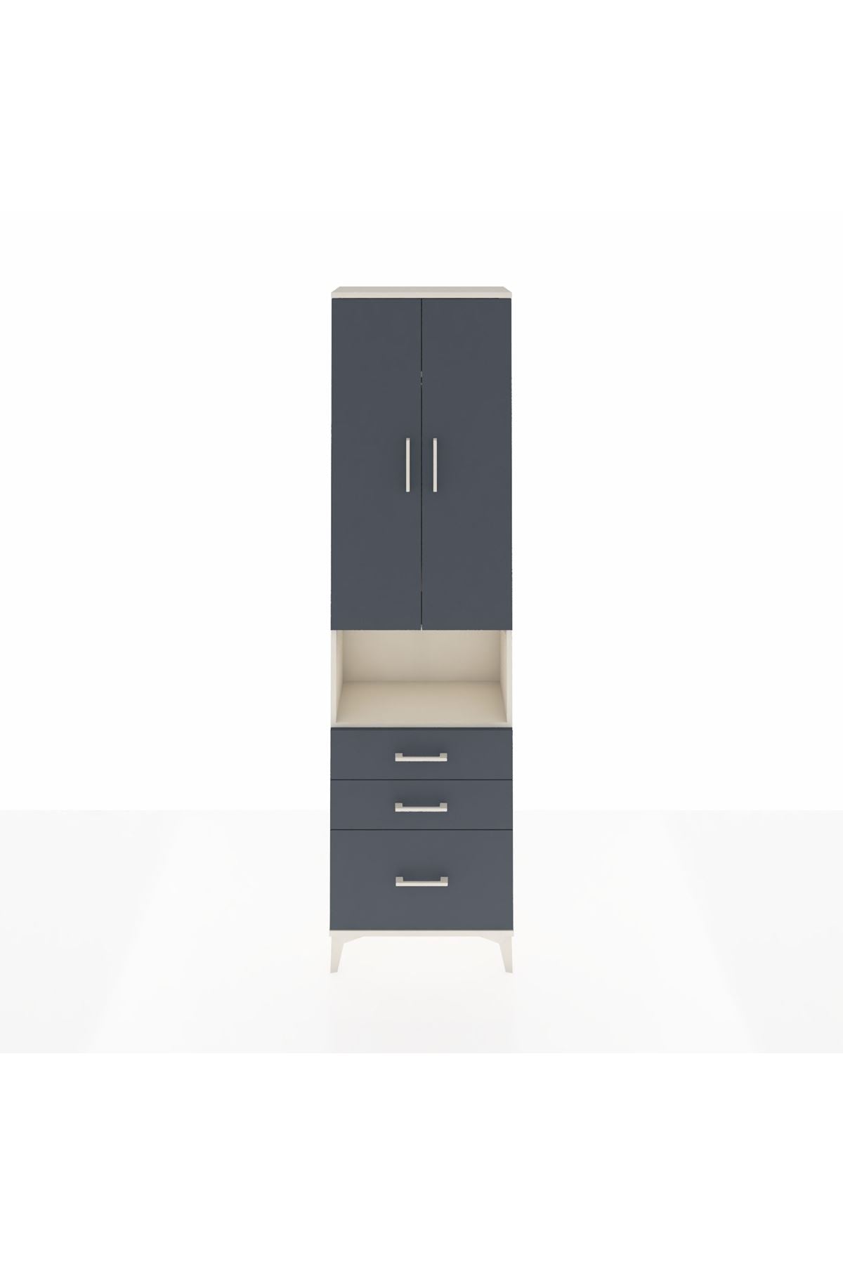 Arges Dolap 3 Raflı 3 Çekmeceli Tek Askılı 60x30x221 Aytaşı-Antrasit