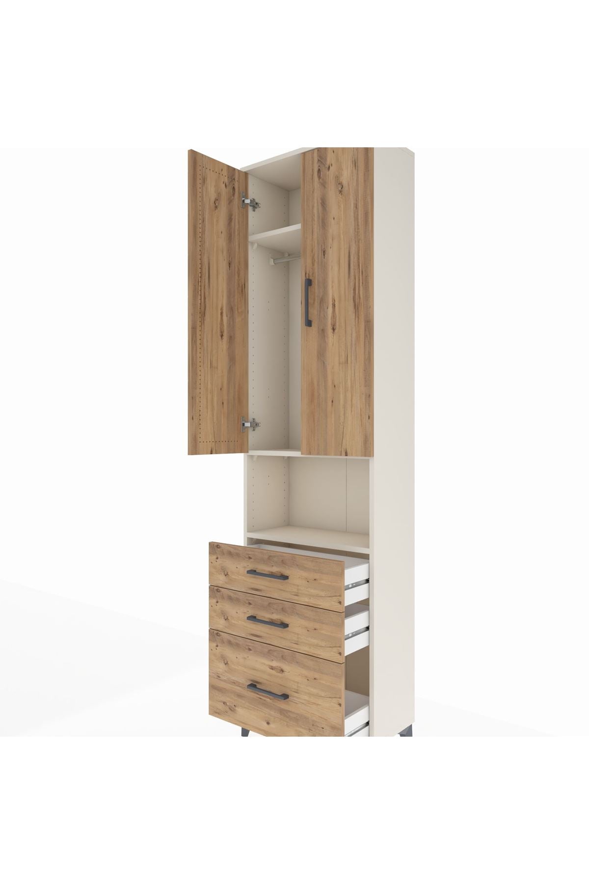 Arges Dolap 3 Raflı 3 Çekmeceli Tek Askılı 60x30x221 Aytaşı-Çam