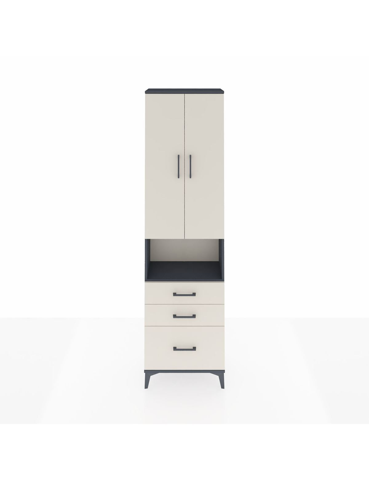 Arges Dolap 3 Raflı 3 Çekmeceli Tek Askılı 60x30x221 Antrasit-Aytaşı